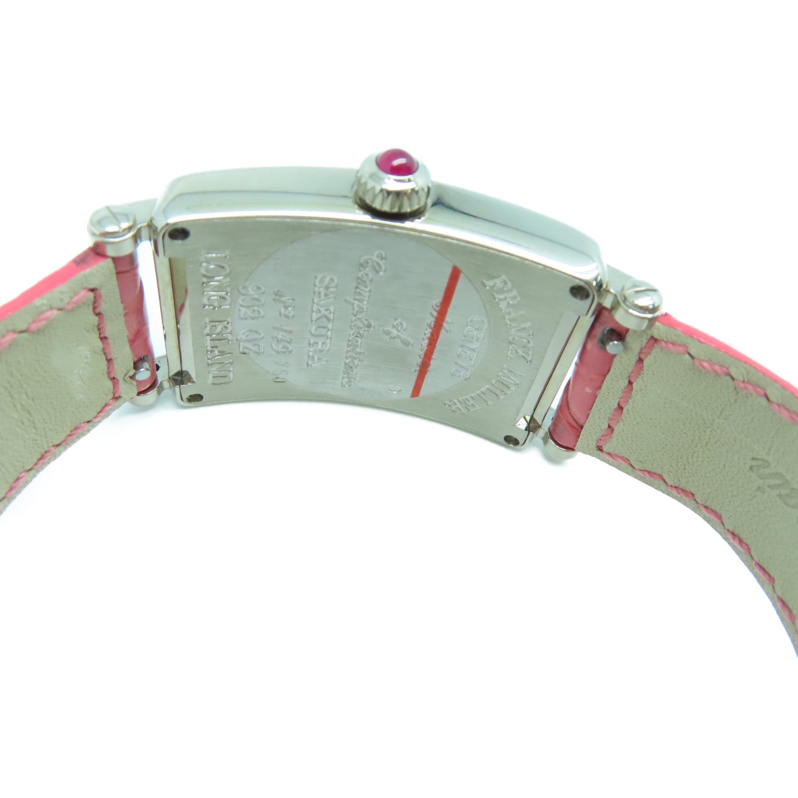 FRANCK MULLER Long Island Sakura 18K白金/皮革手錶石英機芯銀色/粉紅色