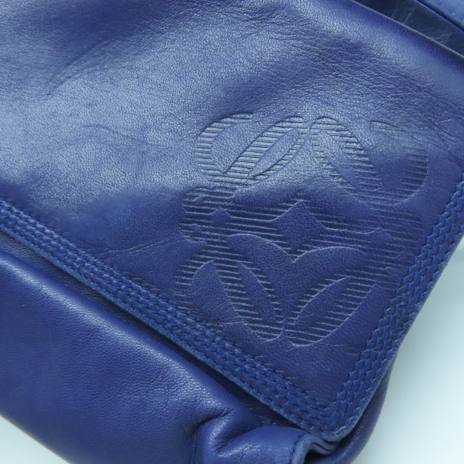 LOEWE 羊皮皮革Shoulder Bag金扣手挽肩背兩用袋藍色