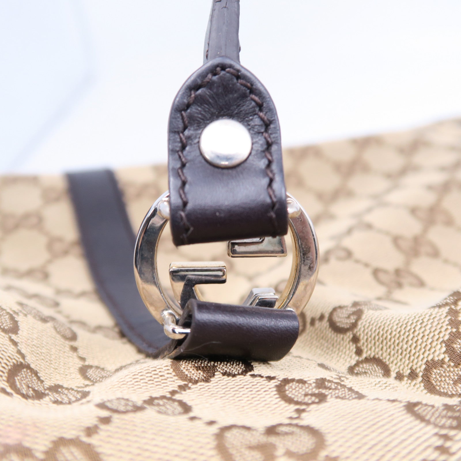GUCCI GG帆布Tote Bag銀扣肩背袋啡色