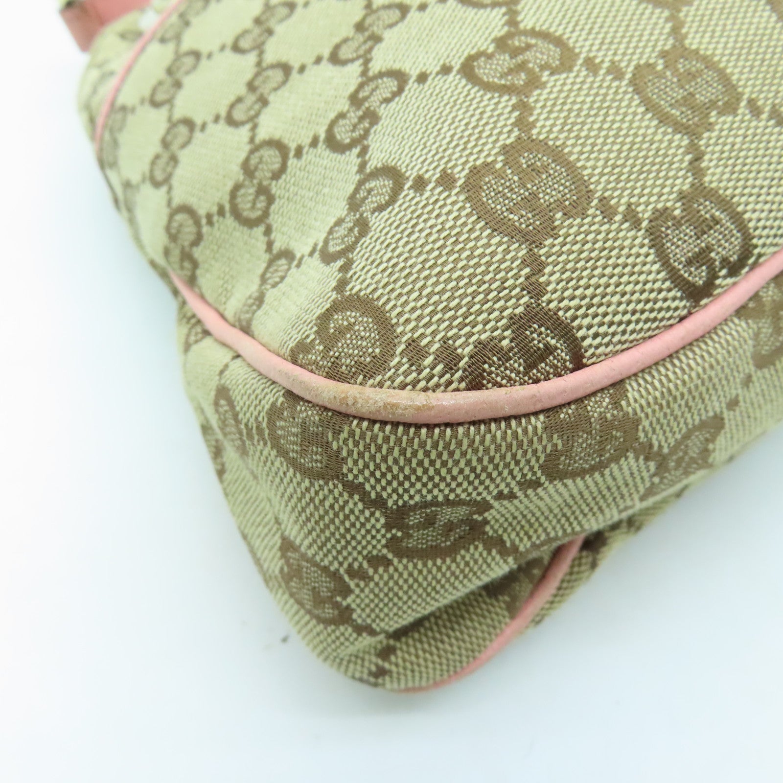GUCCI Canvas Shoulder Bag Brown/Pink with Gold Buckle