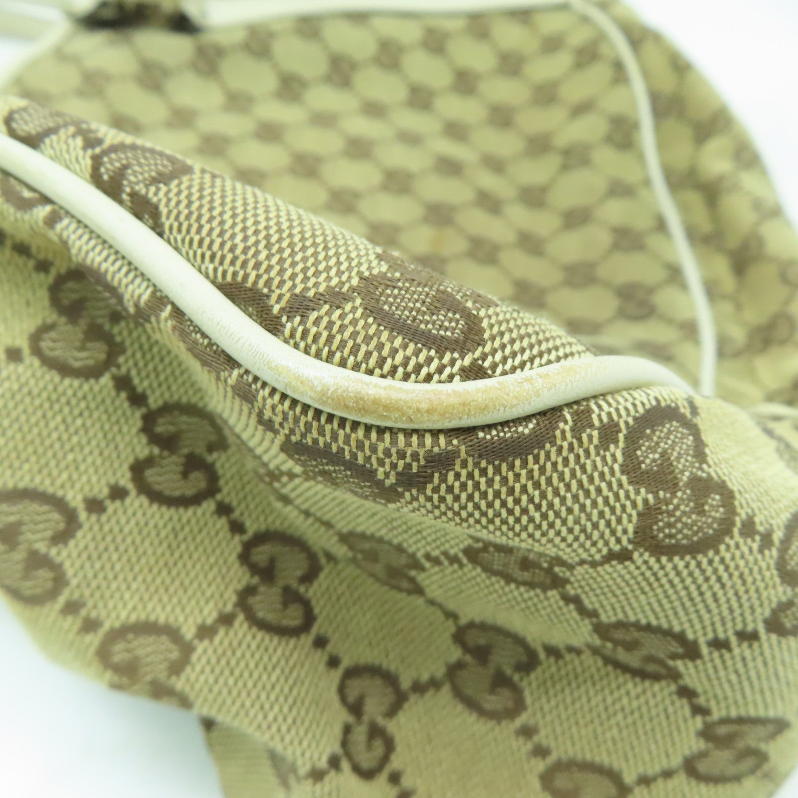 GUCCI 帆布/皮革Shoulder Bag金扣/銀扣肩背袋啡色/白色