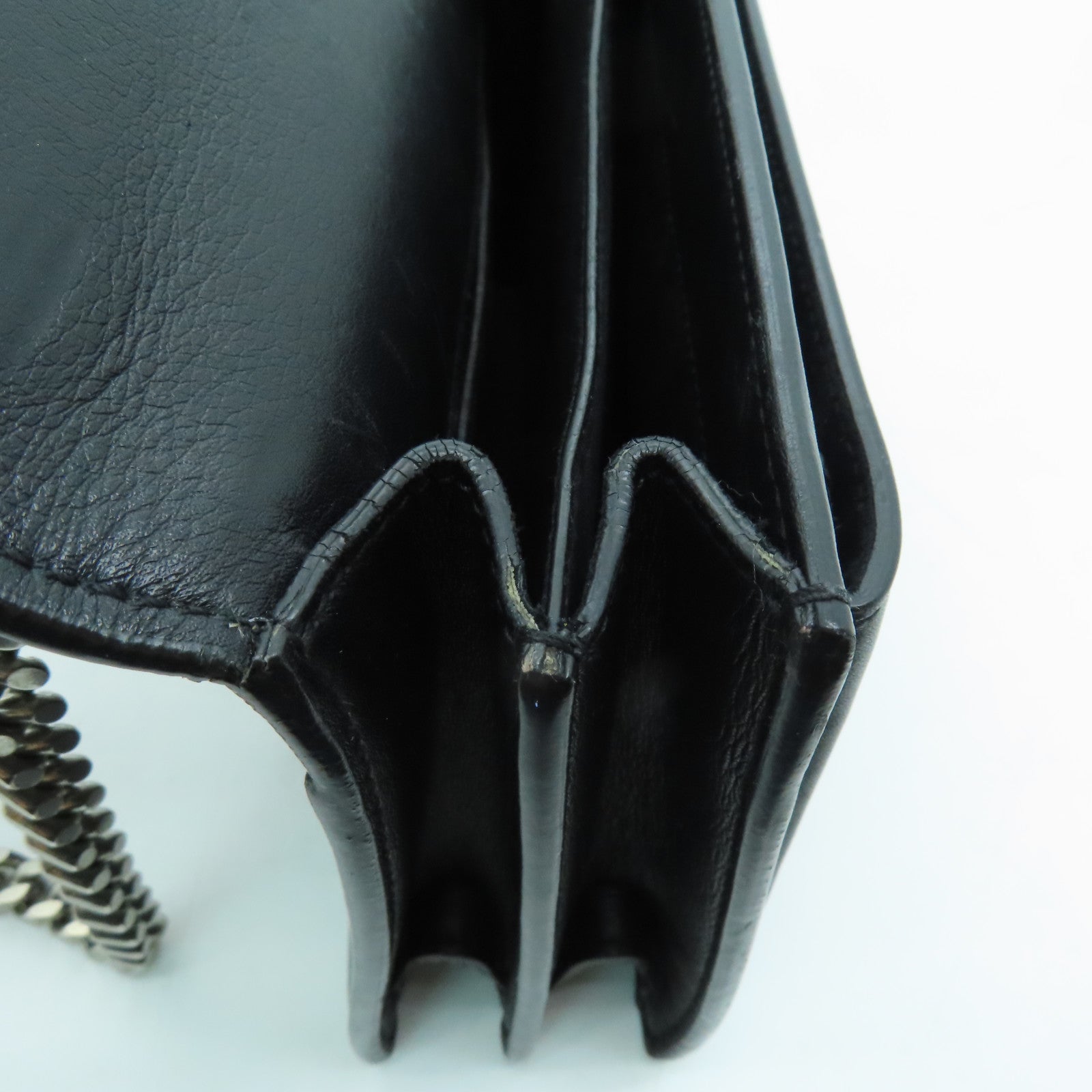 SAINT LAURENT 牛皮皮革Chain Shoulder Bag銀扣鏈帶肩背袋黑色