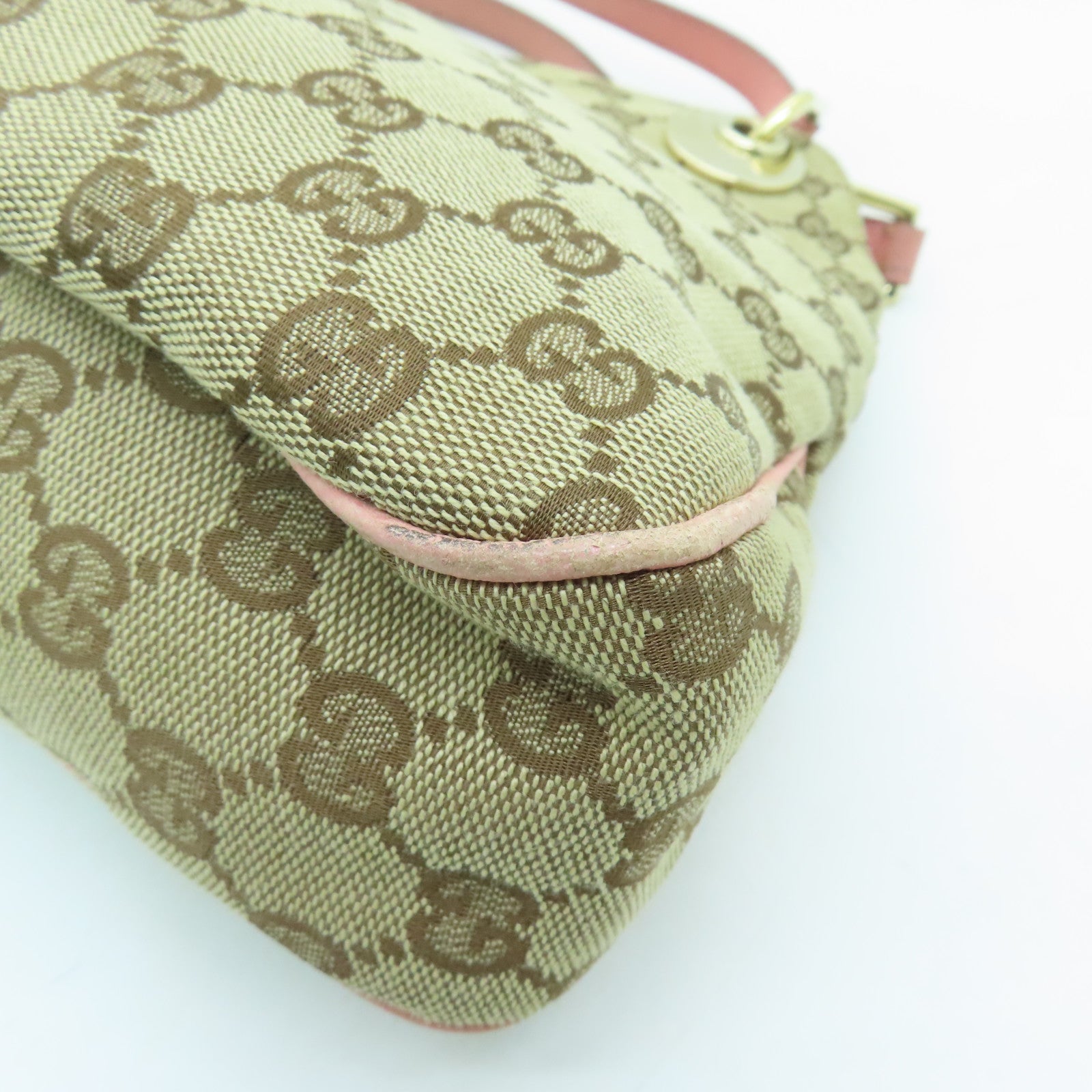 GUCCI Canvas Shoulder Bag Brown/Pink with Gold Buckle