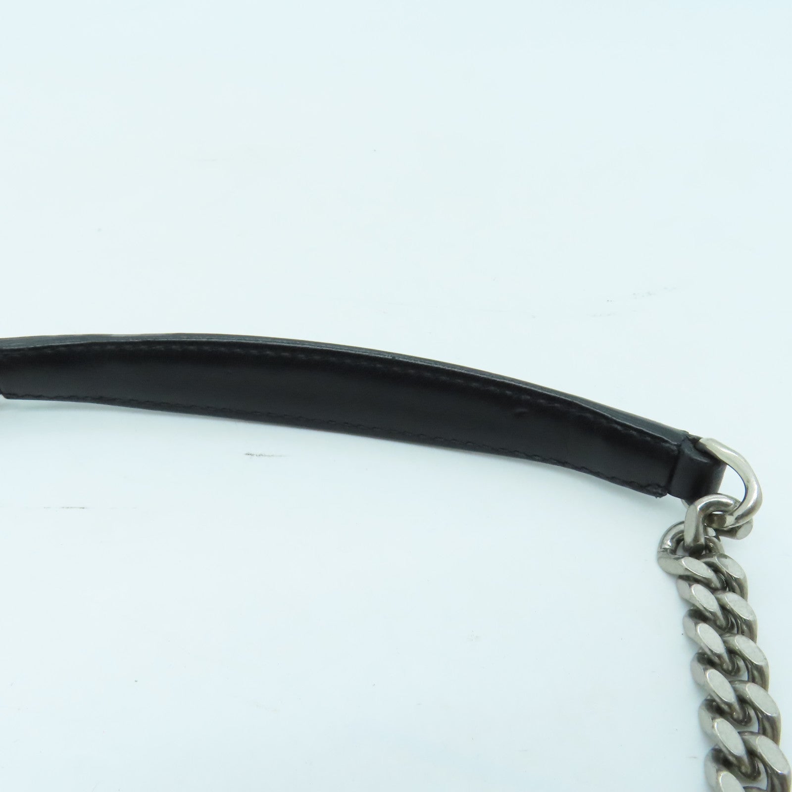SAINT LAURENT 牛皮皮革Chain Shoulder Bag銀扣鏈帶肩背袋黑色