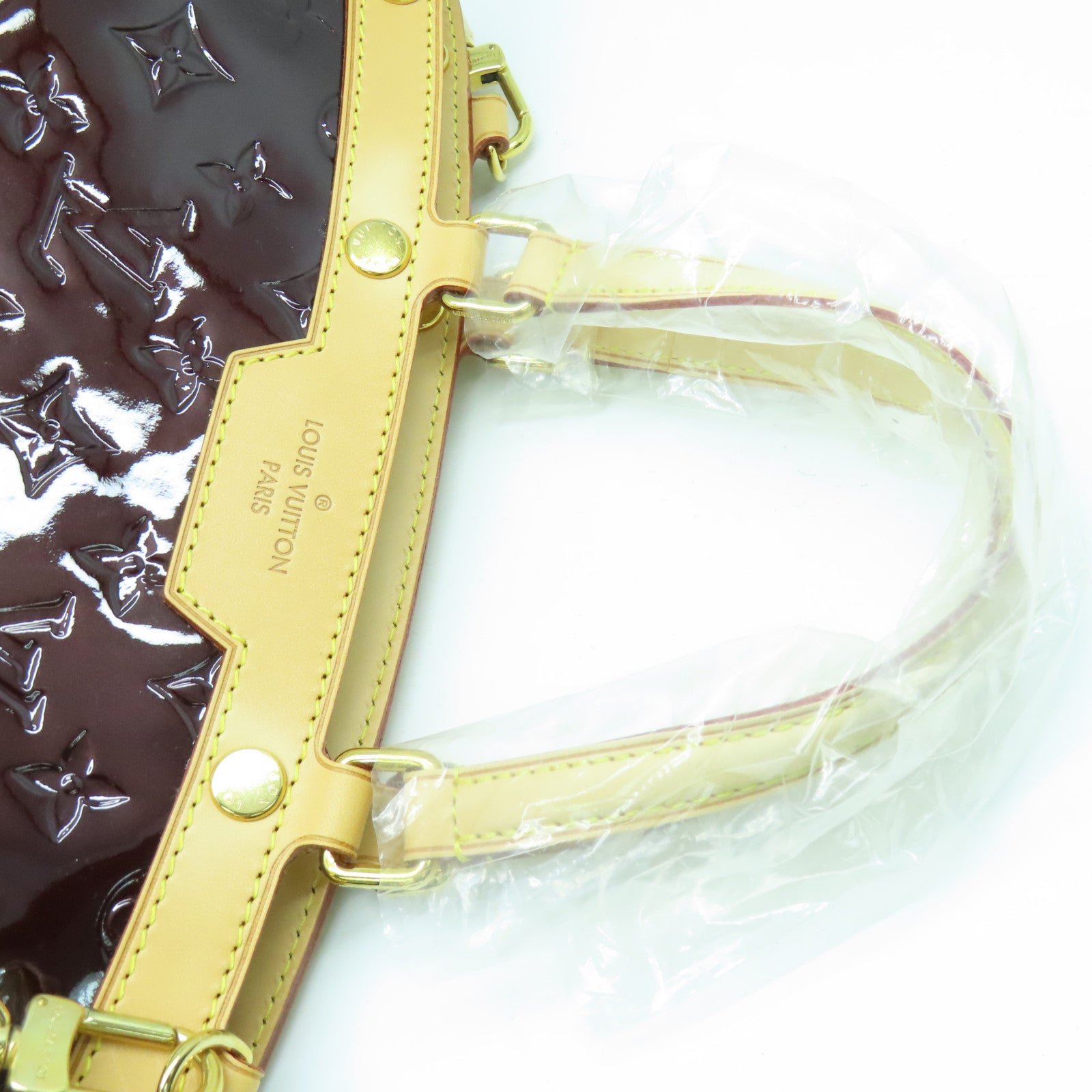 LOUIS VUITTON Monogram Vernis Brea MM金扣手挽肩背兩用袋酒紅色
