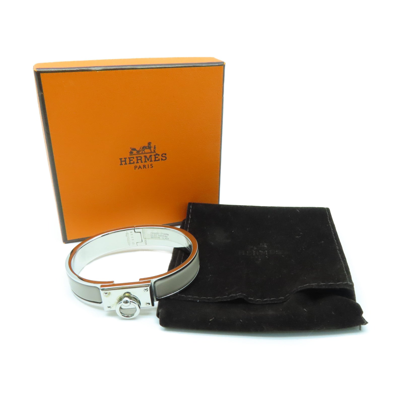 HERMES 金屬Clic Anneau Bracelet手鐲銀色/灰色