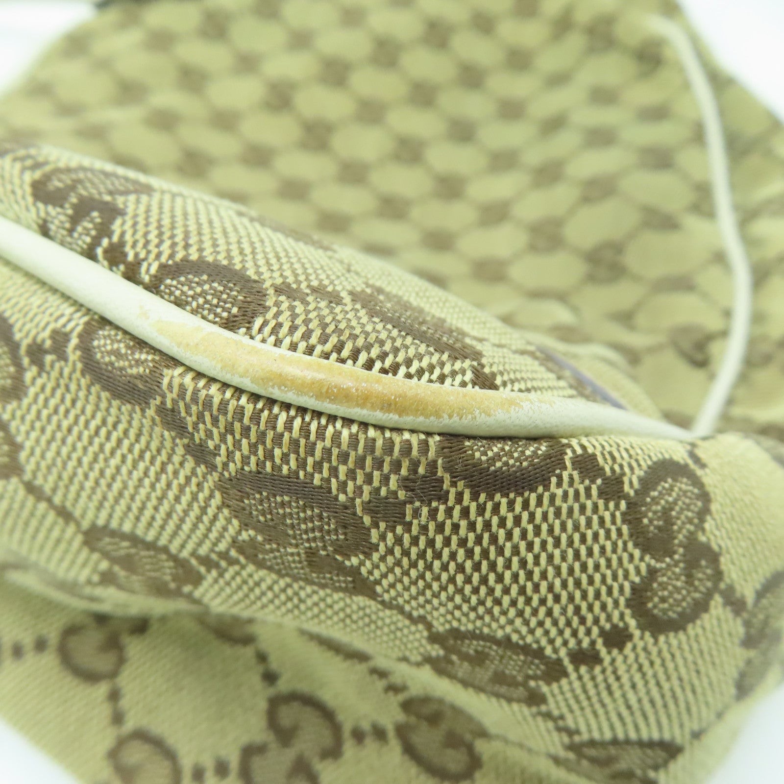 GUCCI 帆布/皮革Shoulder Bag金扣/銀扣肩背袋啡色/白色