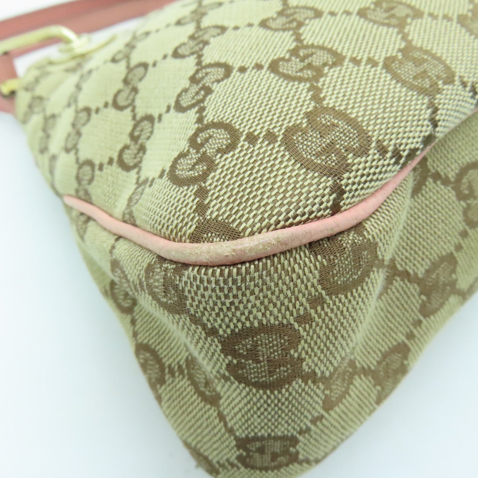 GUCCI Canvas Shoulder Bag Brown/Pink with Gold Buckle