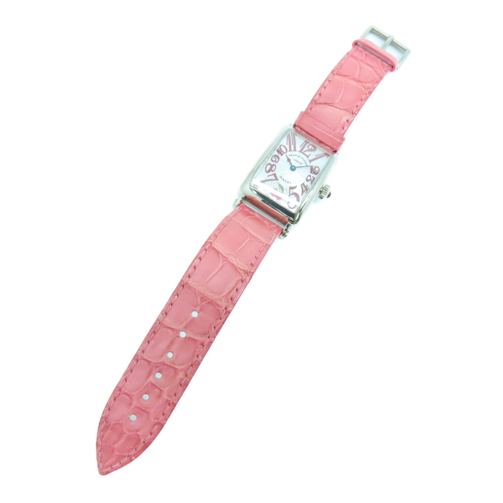 FRANCK MULLER Long Island Sakura 18K白金/皮革手錶石英機芯銀色/粉紅色