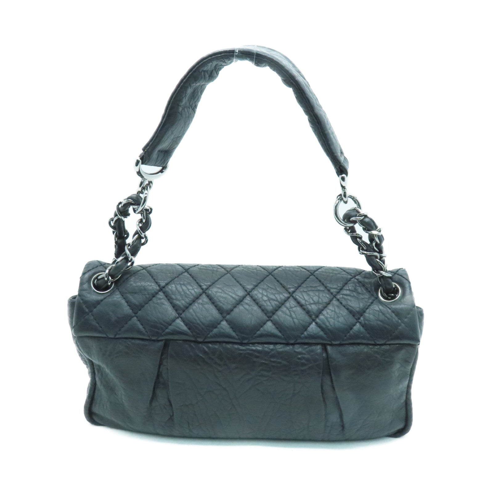 CHANEL 菱格牛皮皮革Shoulder Bag银扣肩背袋黑色