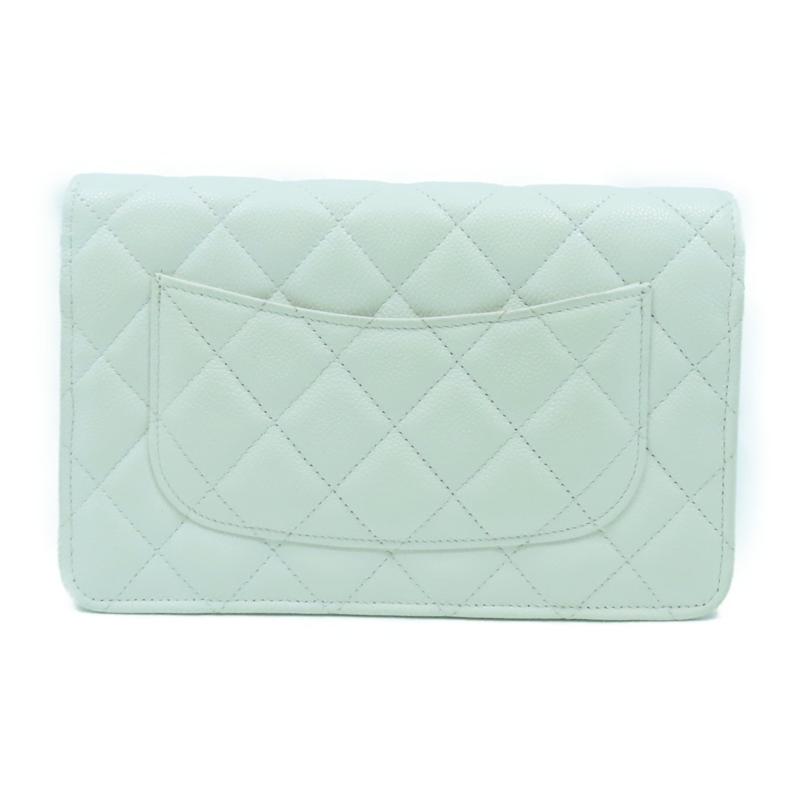 CHANEL 菱格Caviar皮革WOC Wallet On Chain金扣鏈帶肩背袋白色