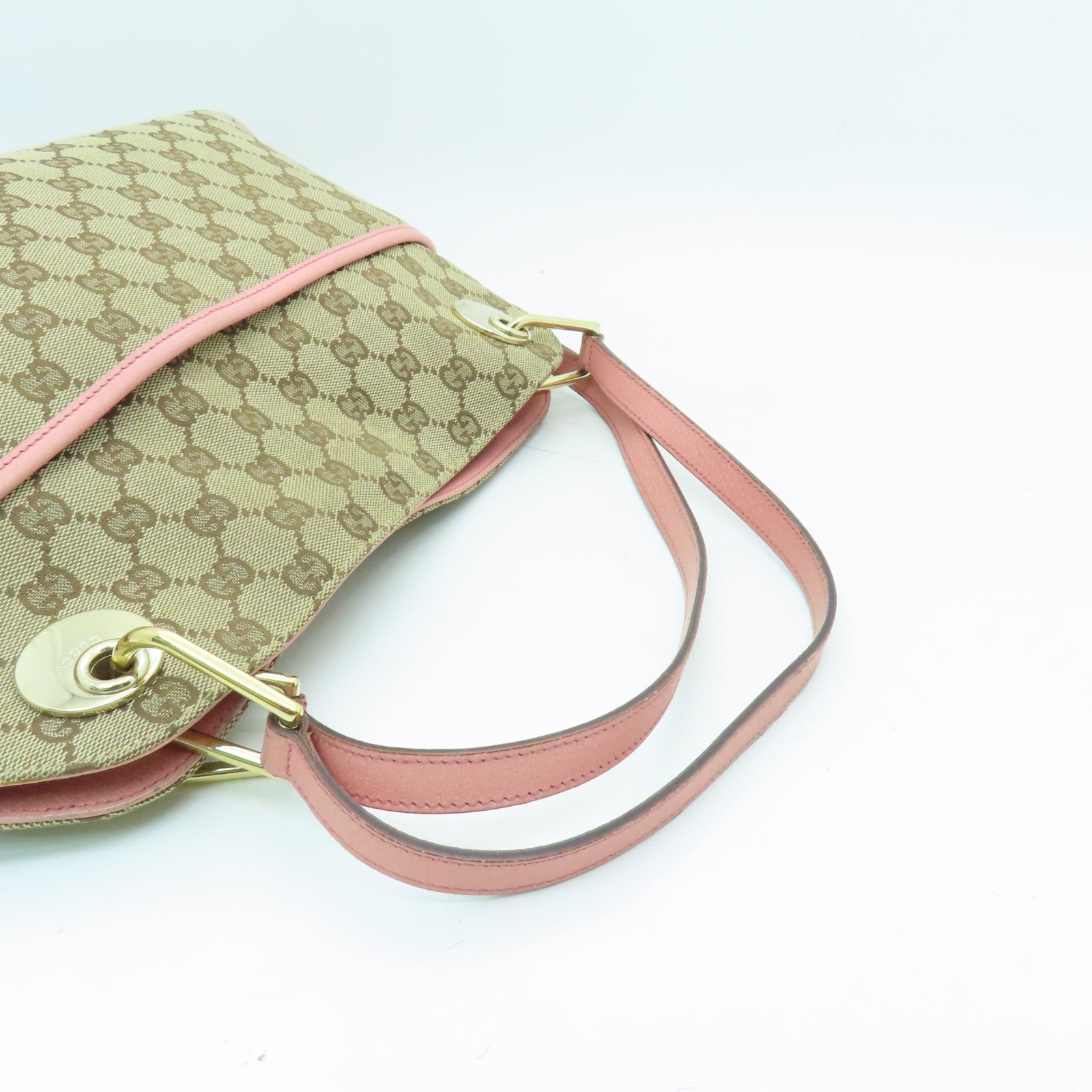 GUCCI Canvas Shoulder Bag Brown/Pink with Gold Buckle