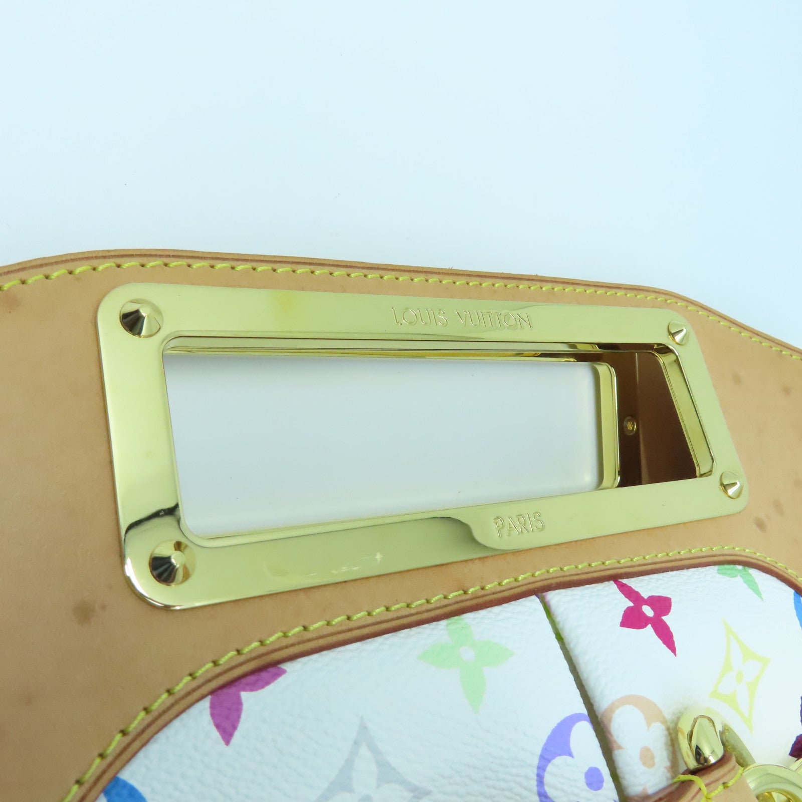 LOUIS VUITTON Monogram Multicolore Judy MM Gold Buckle Handle Shoulder Bag White/Brown
