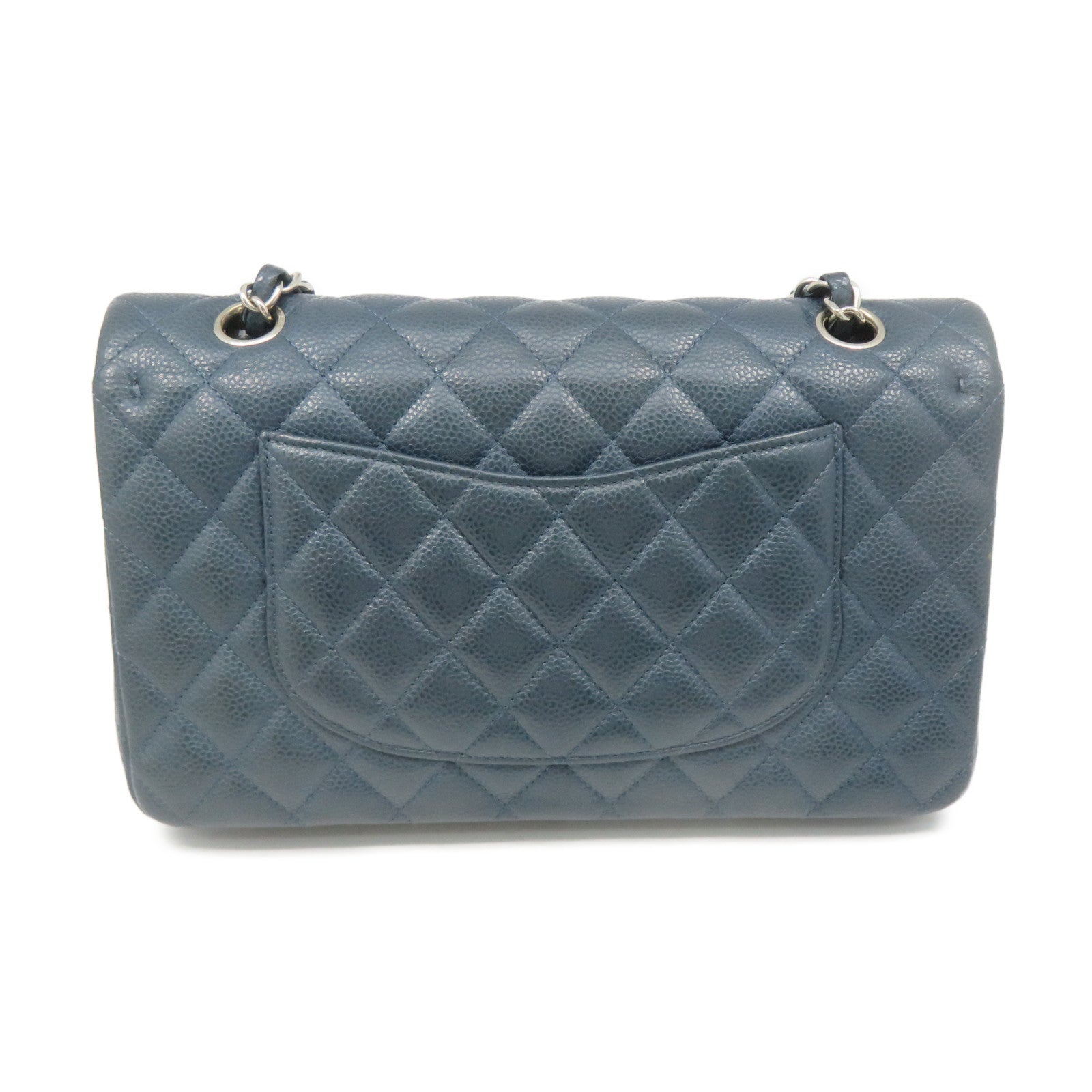 CHANEL Caviar Leather Classic 25cm Chain Shoulder Bag Silver Buckle Chain Shoulder Bag Green Blue