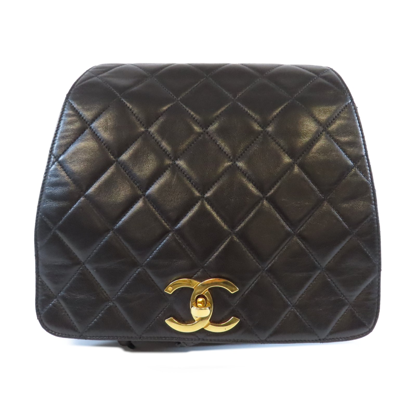 CHANEL 菱格羊皮皮革Vintage Backpack金扣背包黑色
