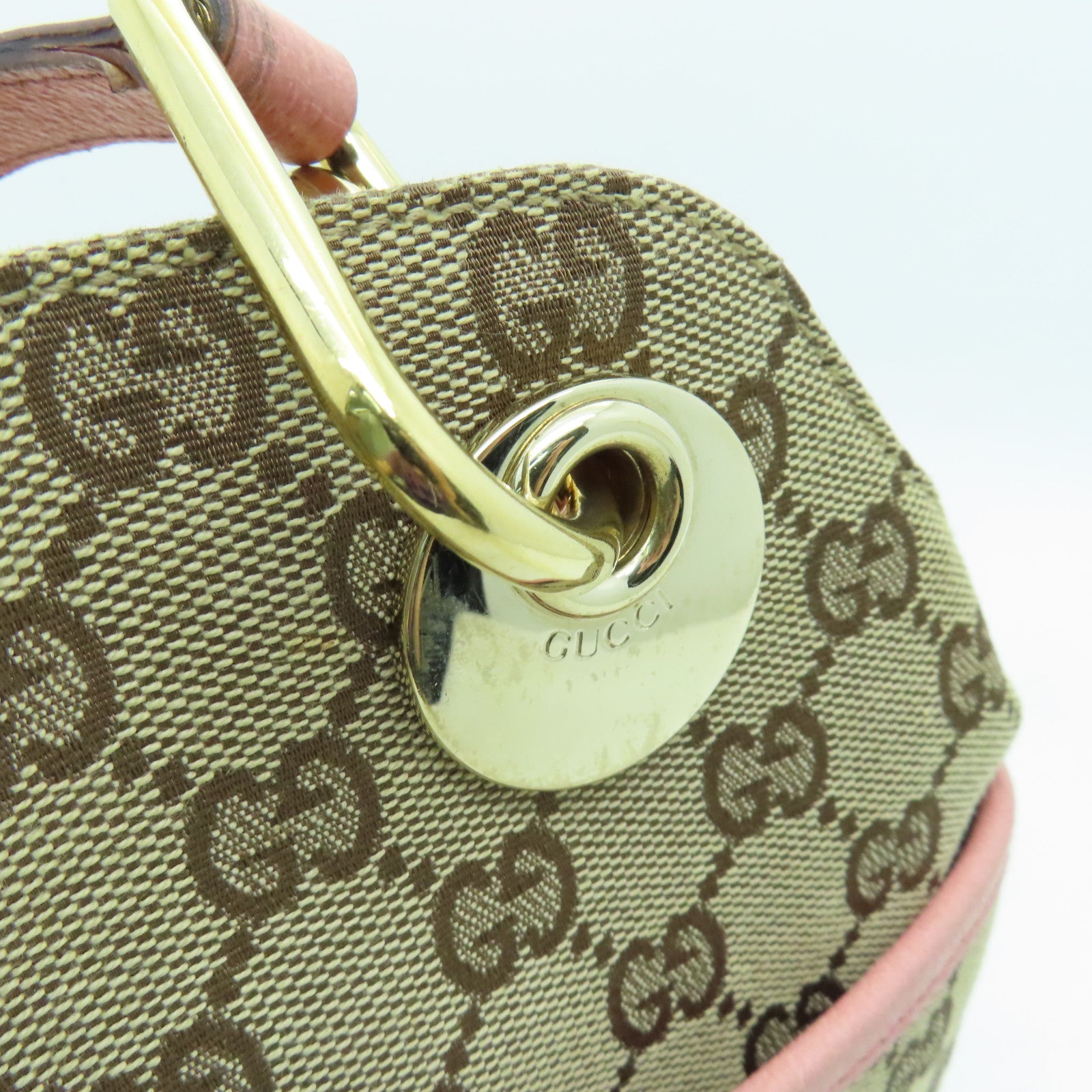 GUCCI Canvas Shoulder Bag Brown/Pink with Gold Buckle