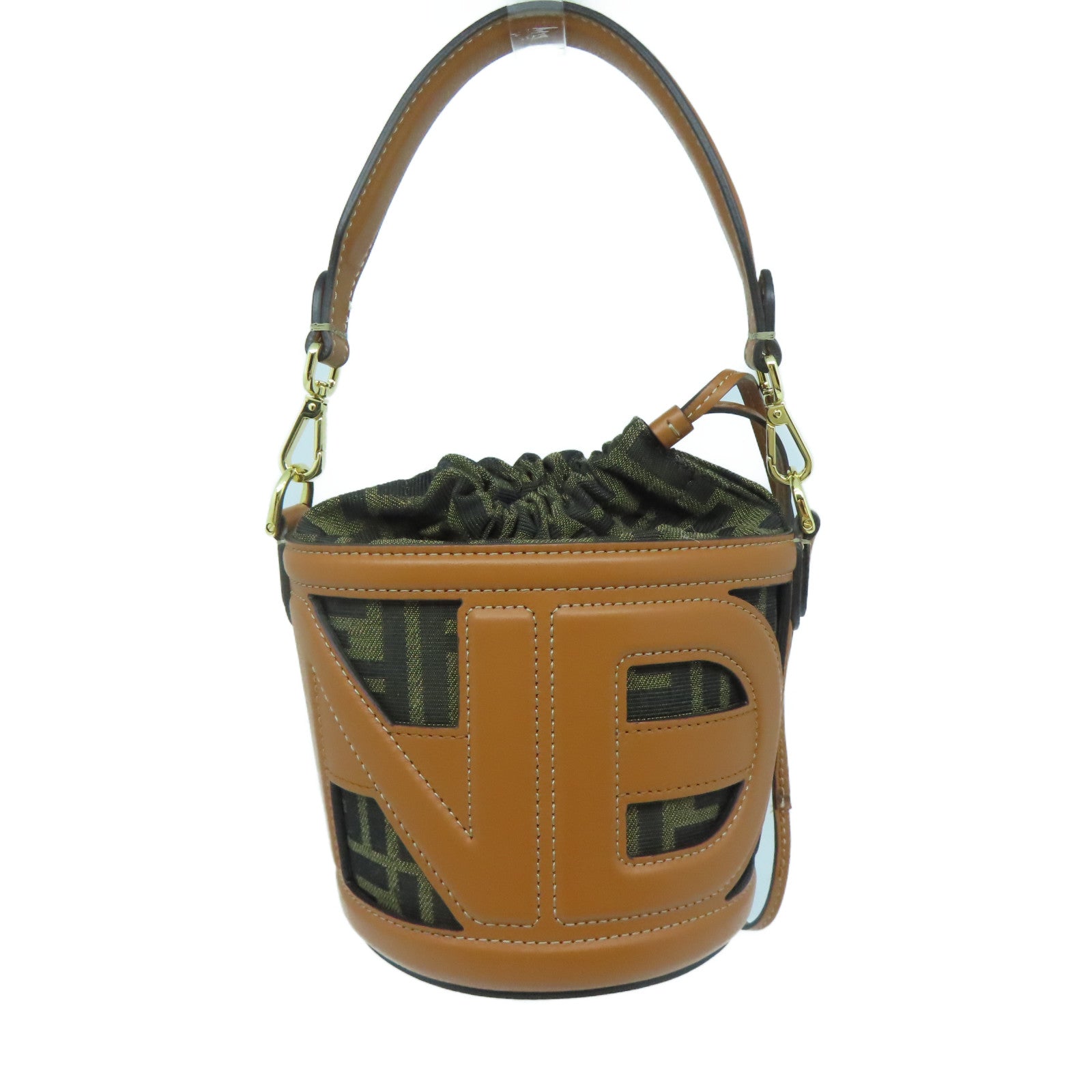 FENDI 帆布Shoulder Bag金扣手挽肩背兩用袋啡色