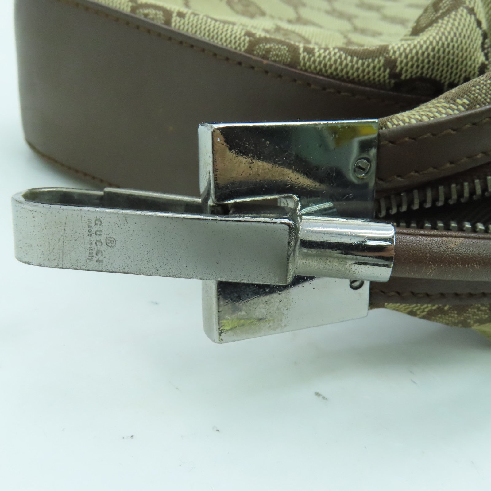 GUCCI 帆布Shoulder Bag銀扣手挽袋/肩背袋啡色