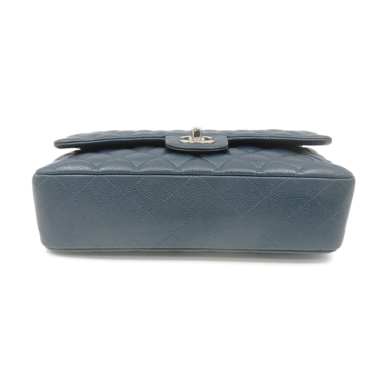 CHANEL Caviar Leather Classic 25cm Chain Shoulder Bag Silver Buckle Chain Shoulder Bag Green Blue