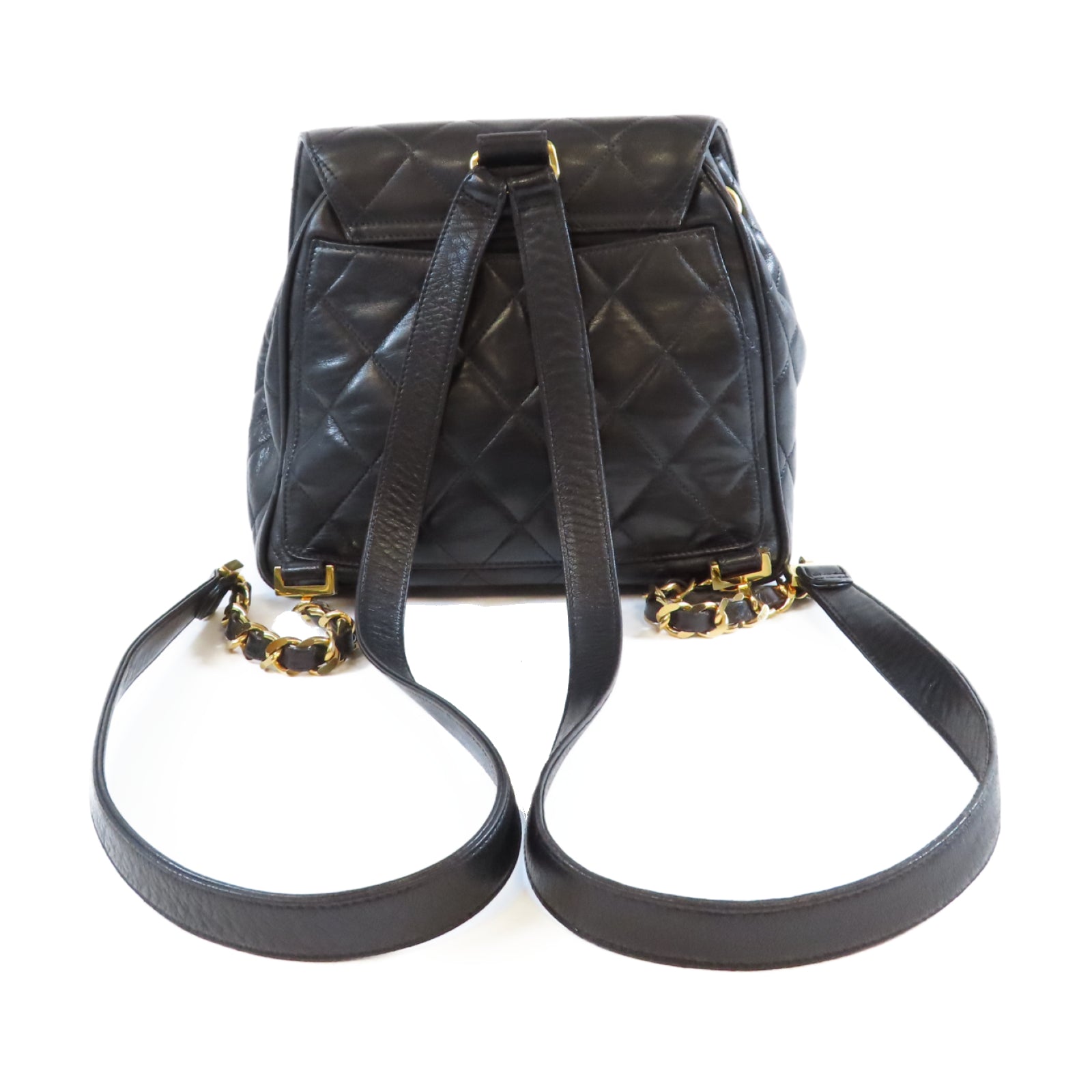 CHANEL 菱格羊皮皮革Vintage Backpack金扣背包黑色