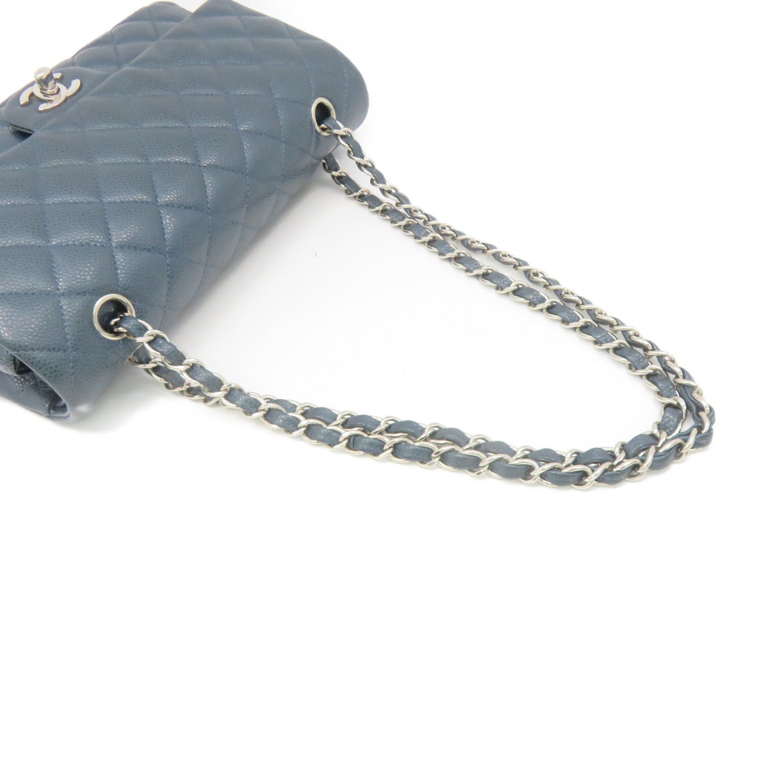 CHANEL Caviar Leather Classic 25cm Chain Shoulder Bag Silver Buckle Chain Shoulder Bag Green Blue