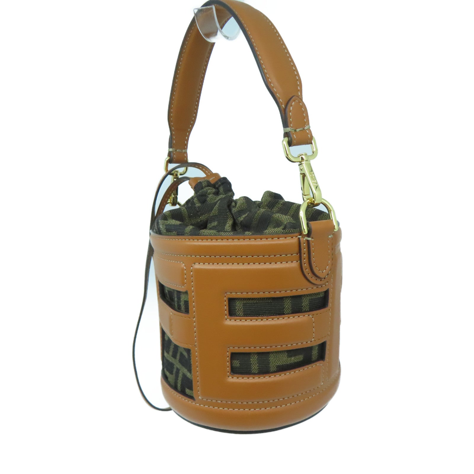 FENDI 帆布Shoulder Bag金扣手挽肩背兩用袋啡色