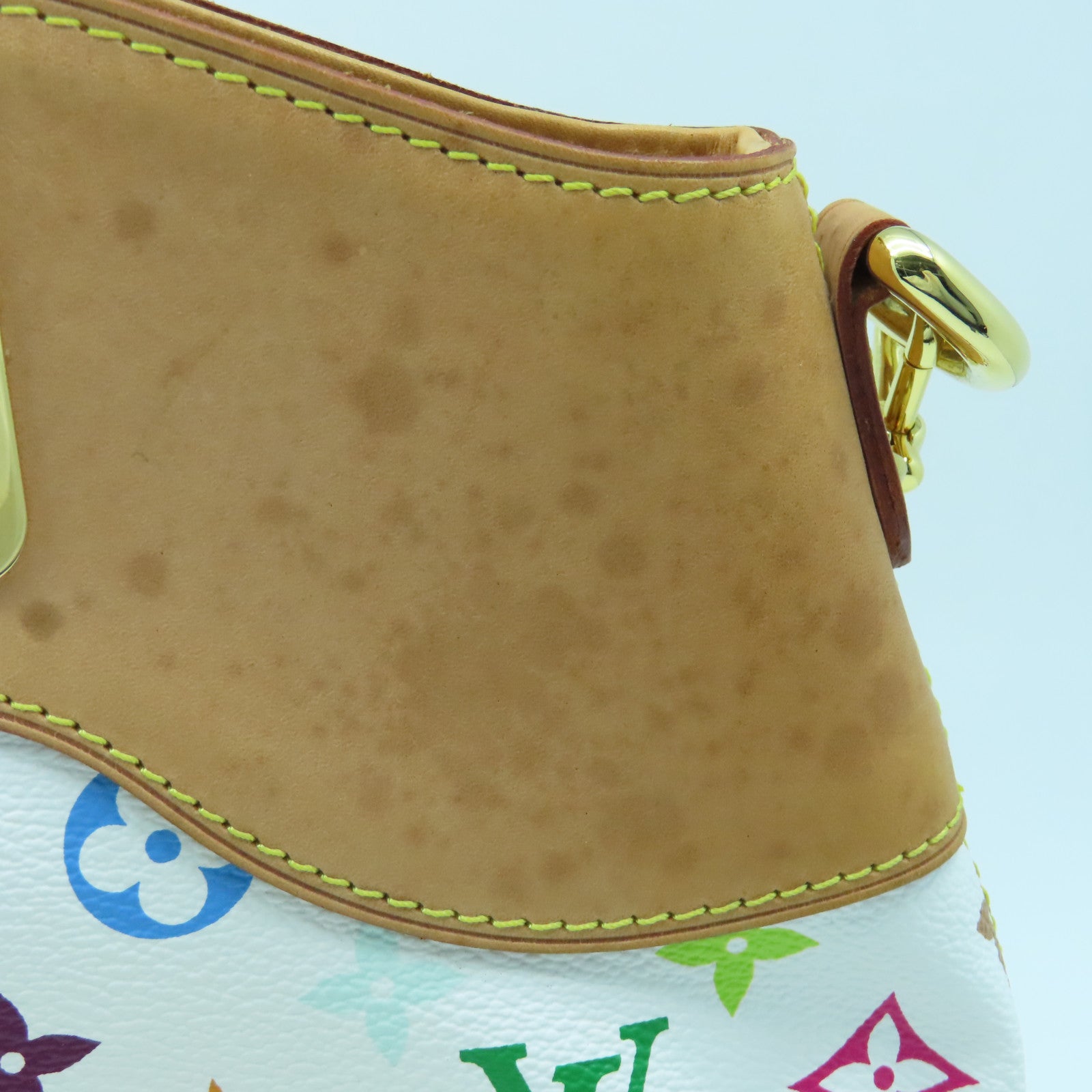 LOUIS VUITTON Monogram Multicolore Judy MM Gold Buckle Handle Shoulder Bag White/Brown