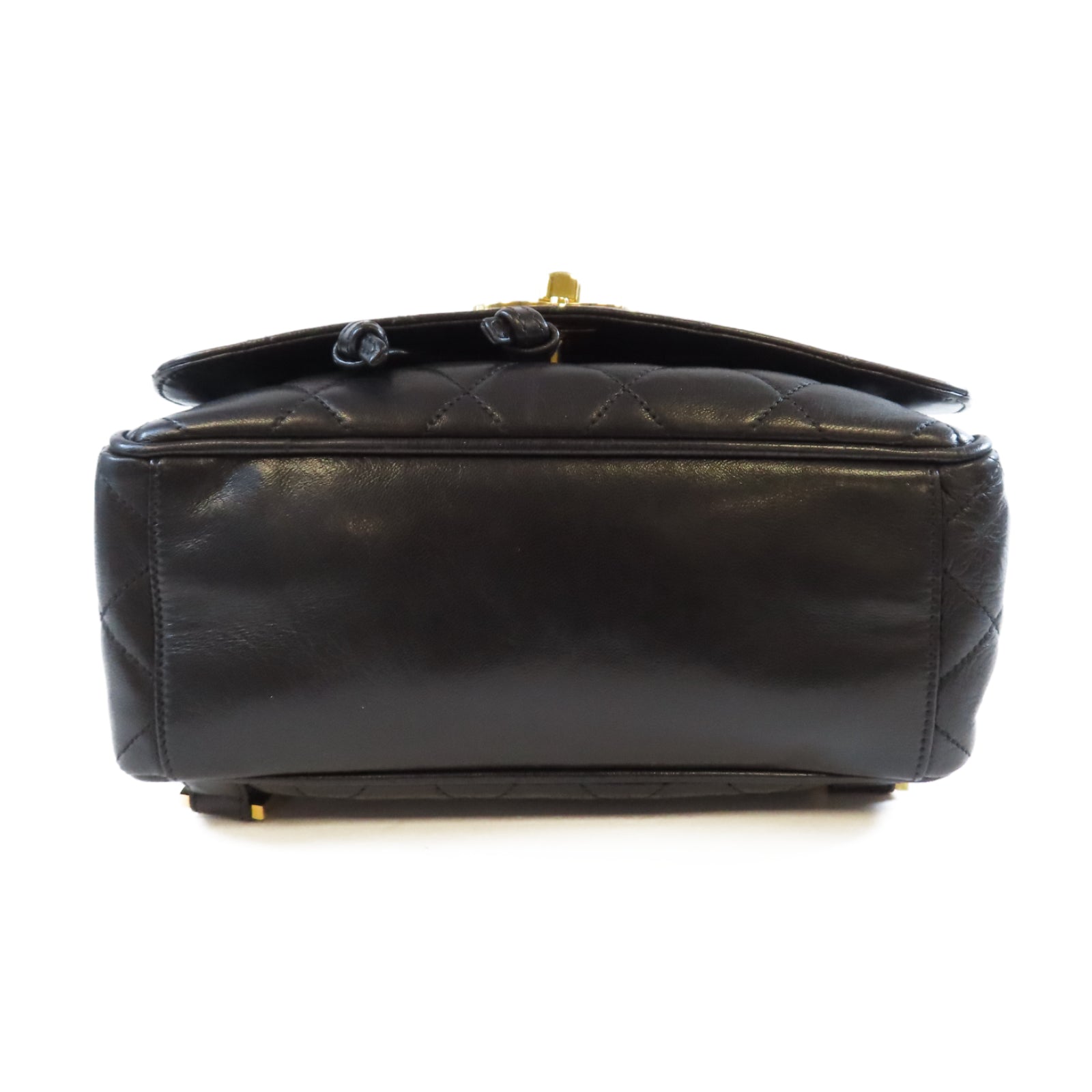 CHANEL 菱格羊皮皮革Vintage Backpack金扣背包黑色