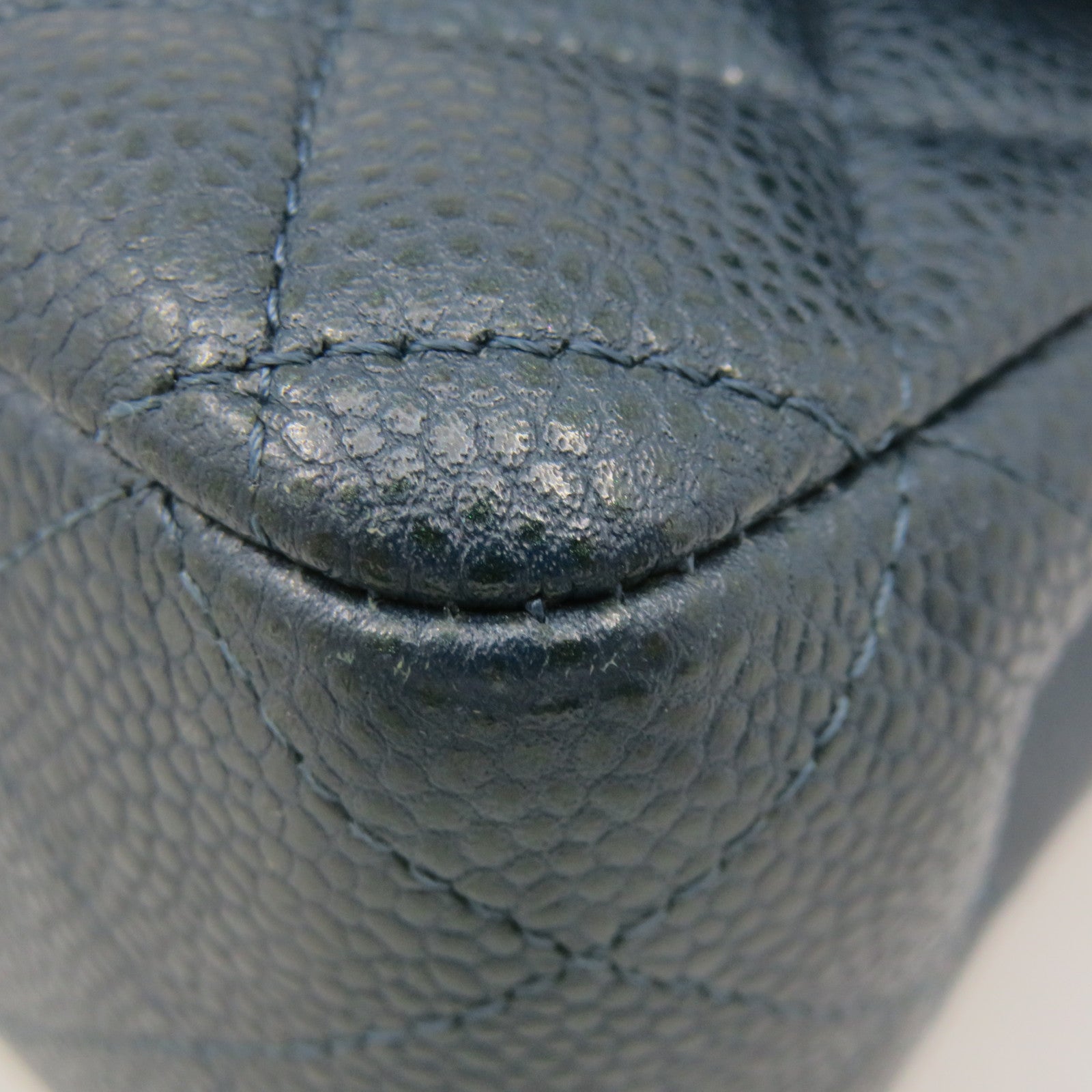 CHANEL Caviar Leather Classic 25cm Chain Shoulder Bag Silver Buckle Chain Shoulder Bag Green Blue