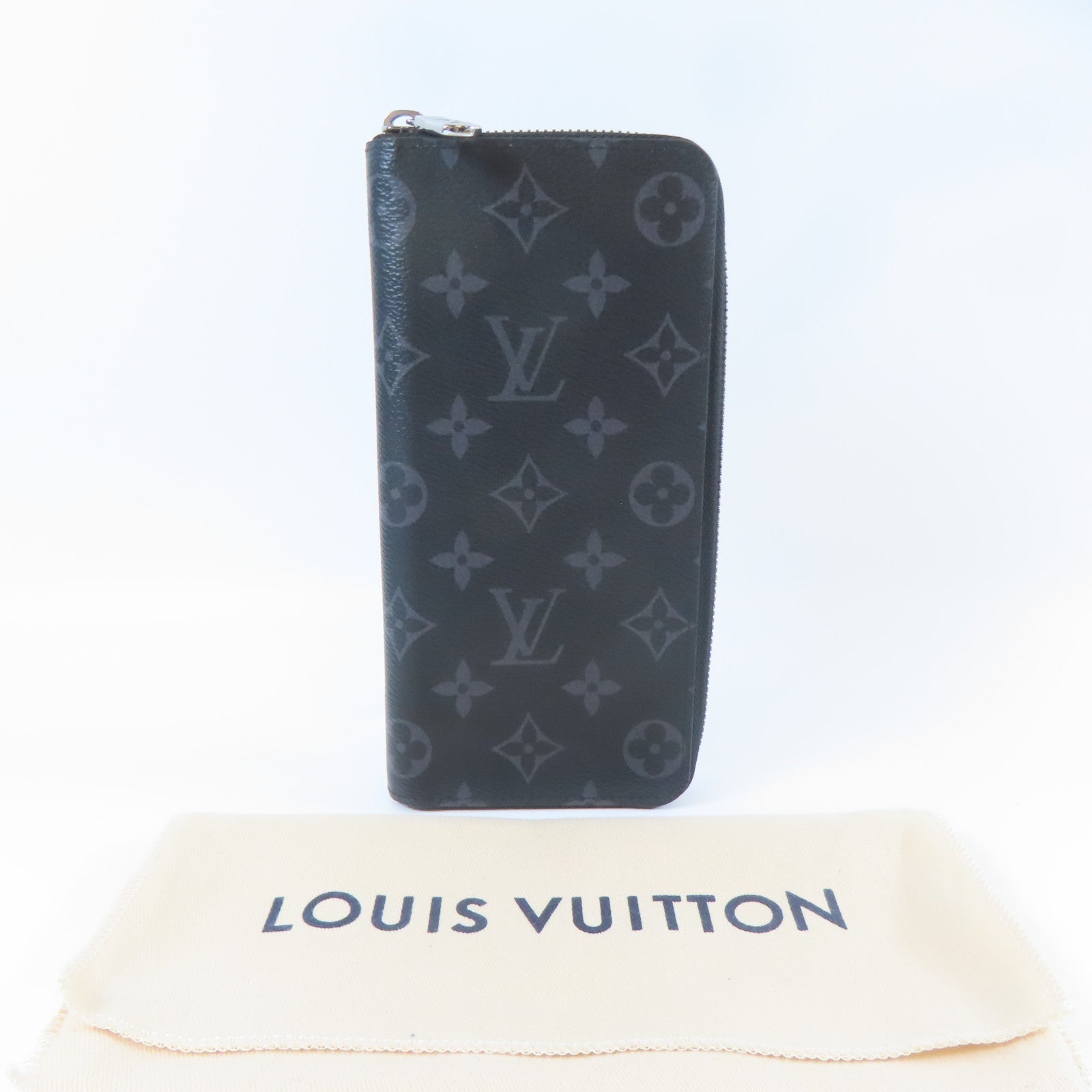 LOUIS VUITTON Monogram Eclipse Vertical Long Wallet銀扣長錢包黑色