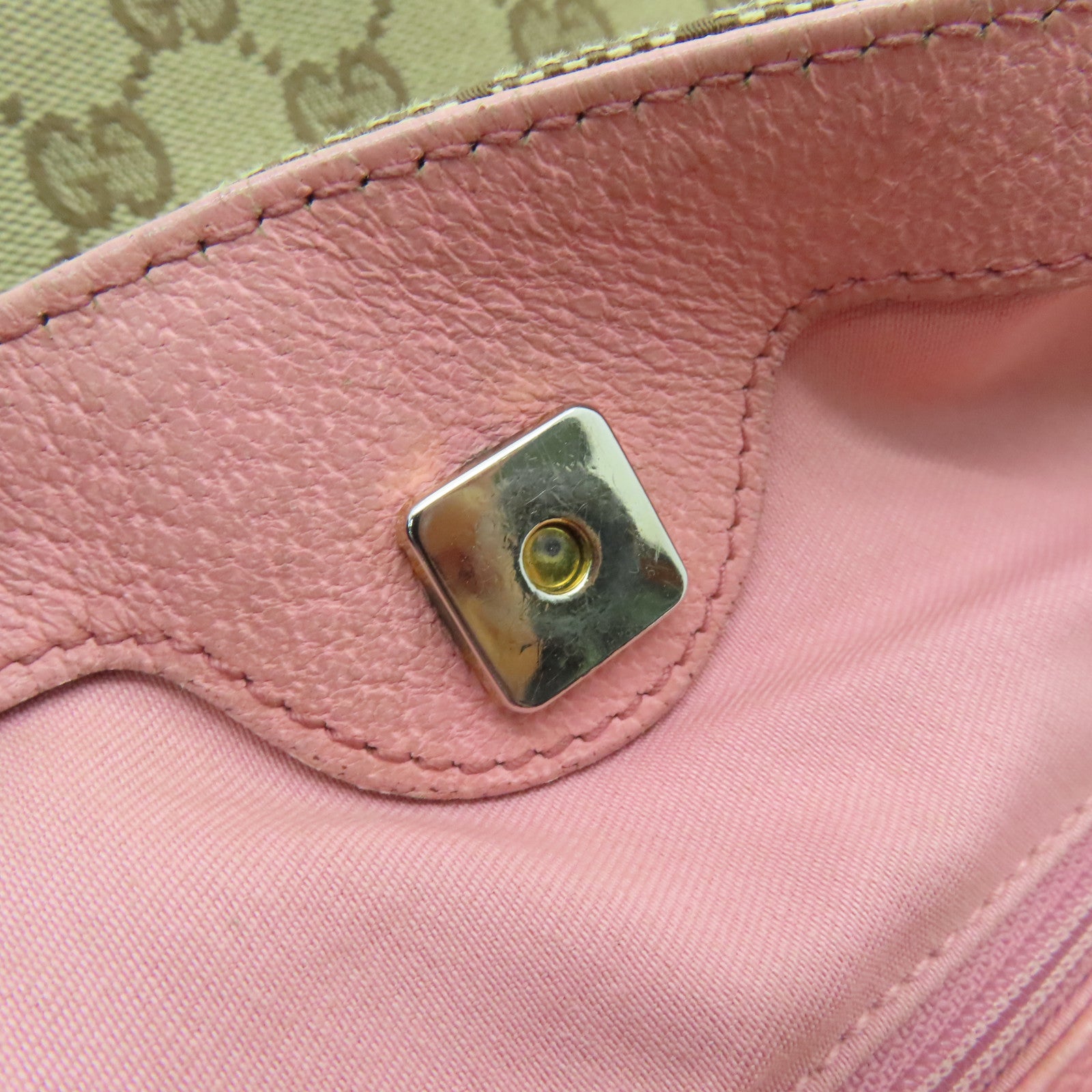 GUCCI Canvas Shoulder Bag Brown/Pink with Gold Buckle