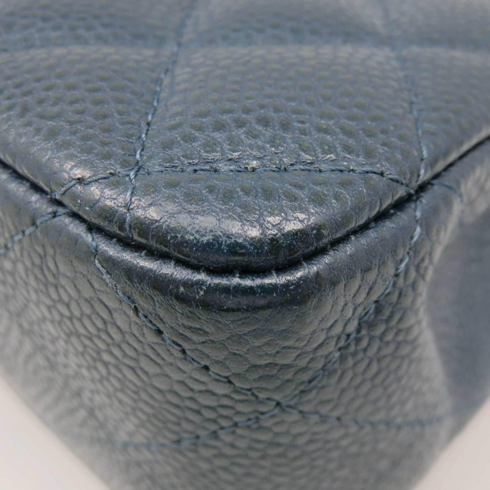 CHANEL Caviar Leather Classic 25cm Chain Shoulder Bag Silver Buckle Chain Shoulder Bag Green Blue