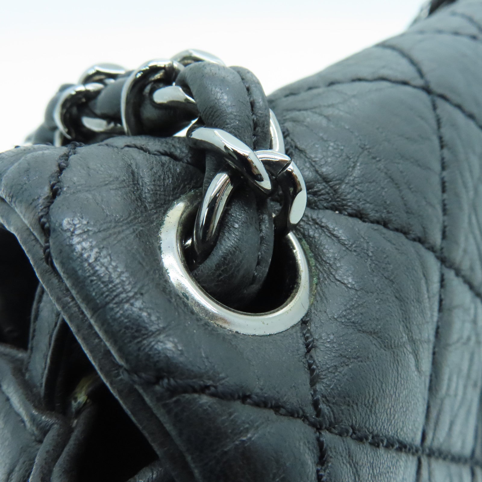 CHANEL 菱格牛皮皮革Shoulder Bag银扣肩背袋黑色