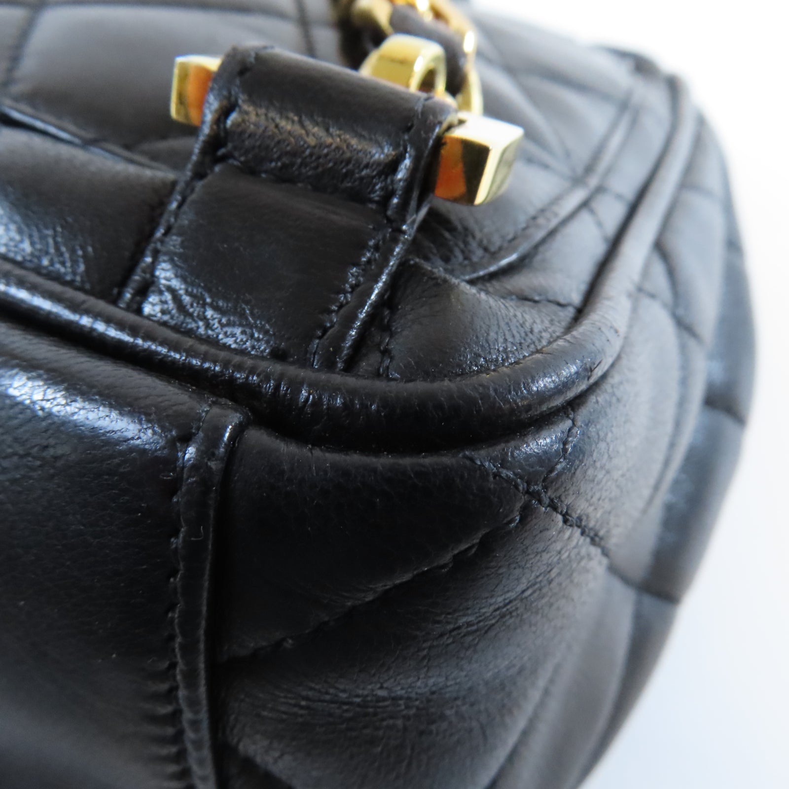 CHANEL 菱格羊皮皮革Vintage Backpack金扣背包黑色