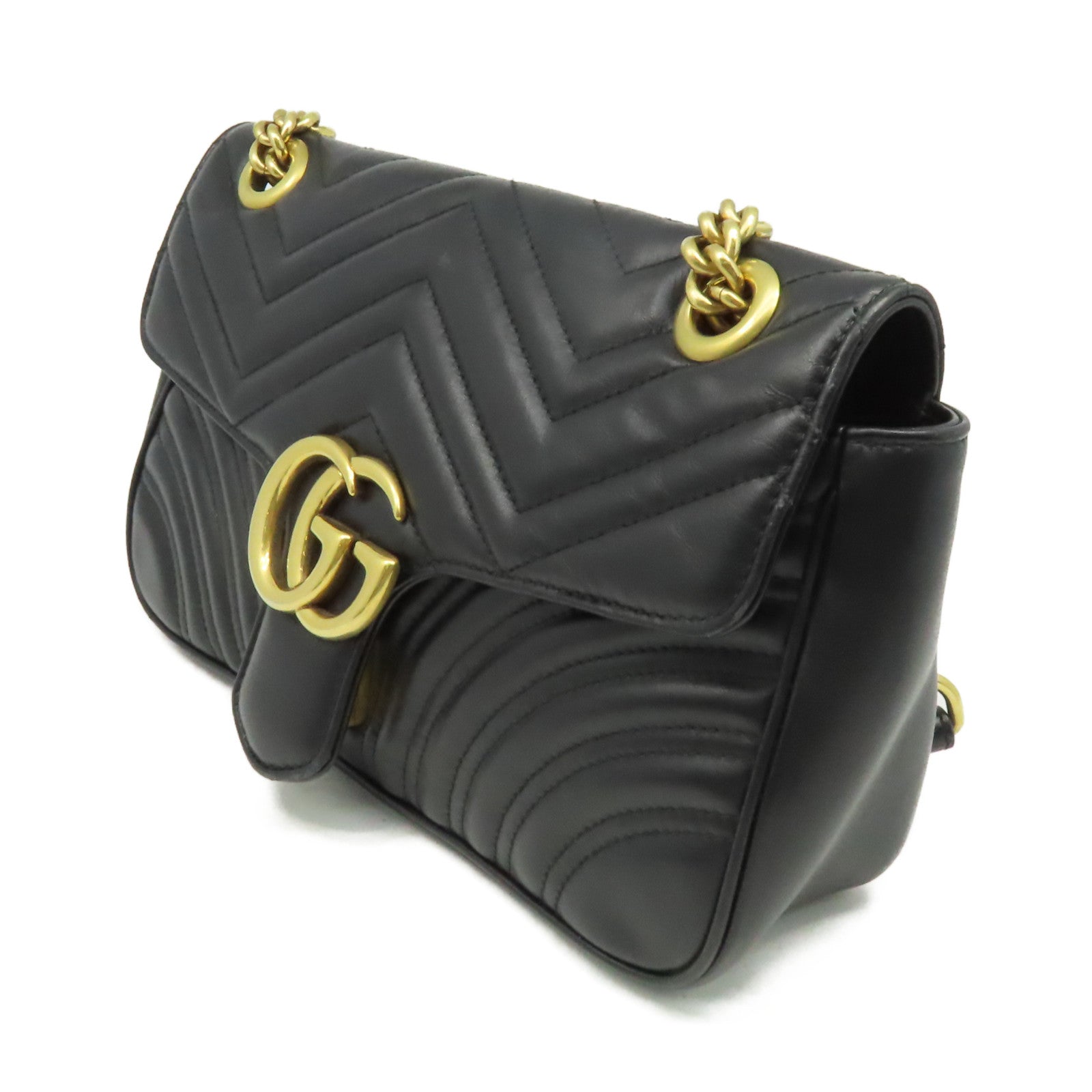 GUCCI 牛皮皮革GG Marmont金扣鏈帶肩背袋黑色