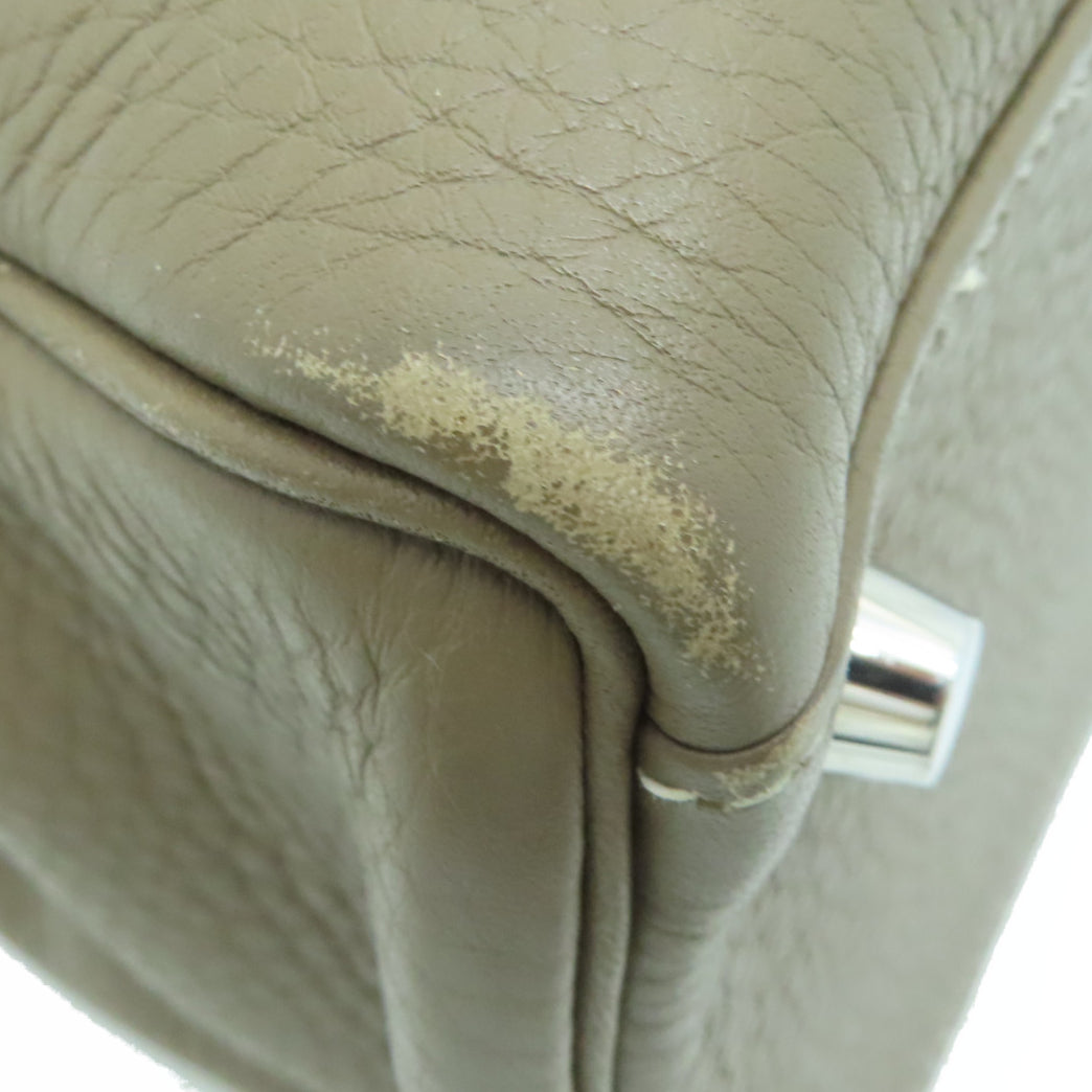 HERMES 【激减优惠】Clemence皮革Kelly 32银扣手挽袋卡其色