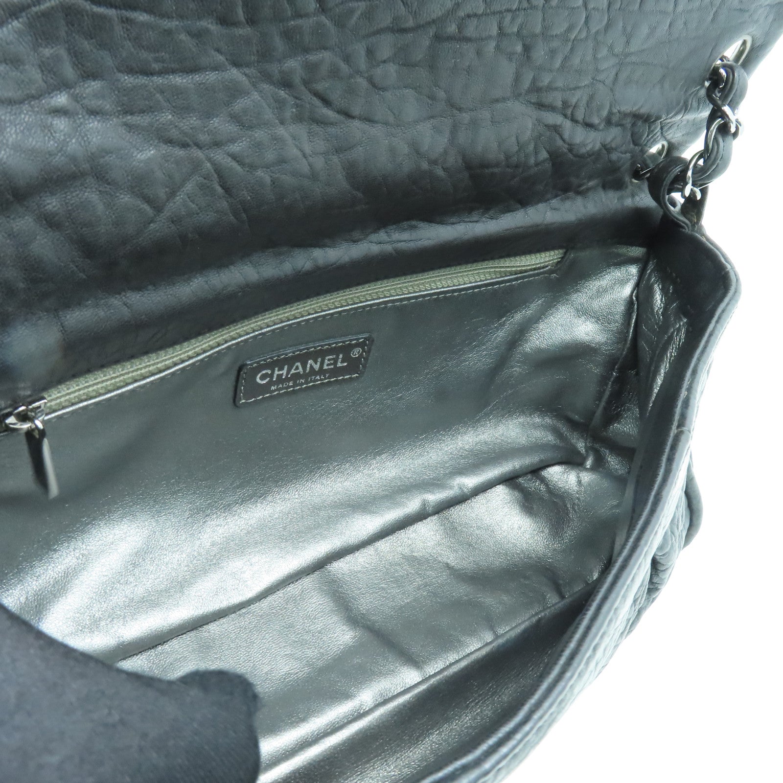 CHANEL 菱格牛皮皮革Shoulder Bag银扣肩背袋黑色