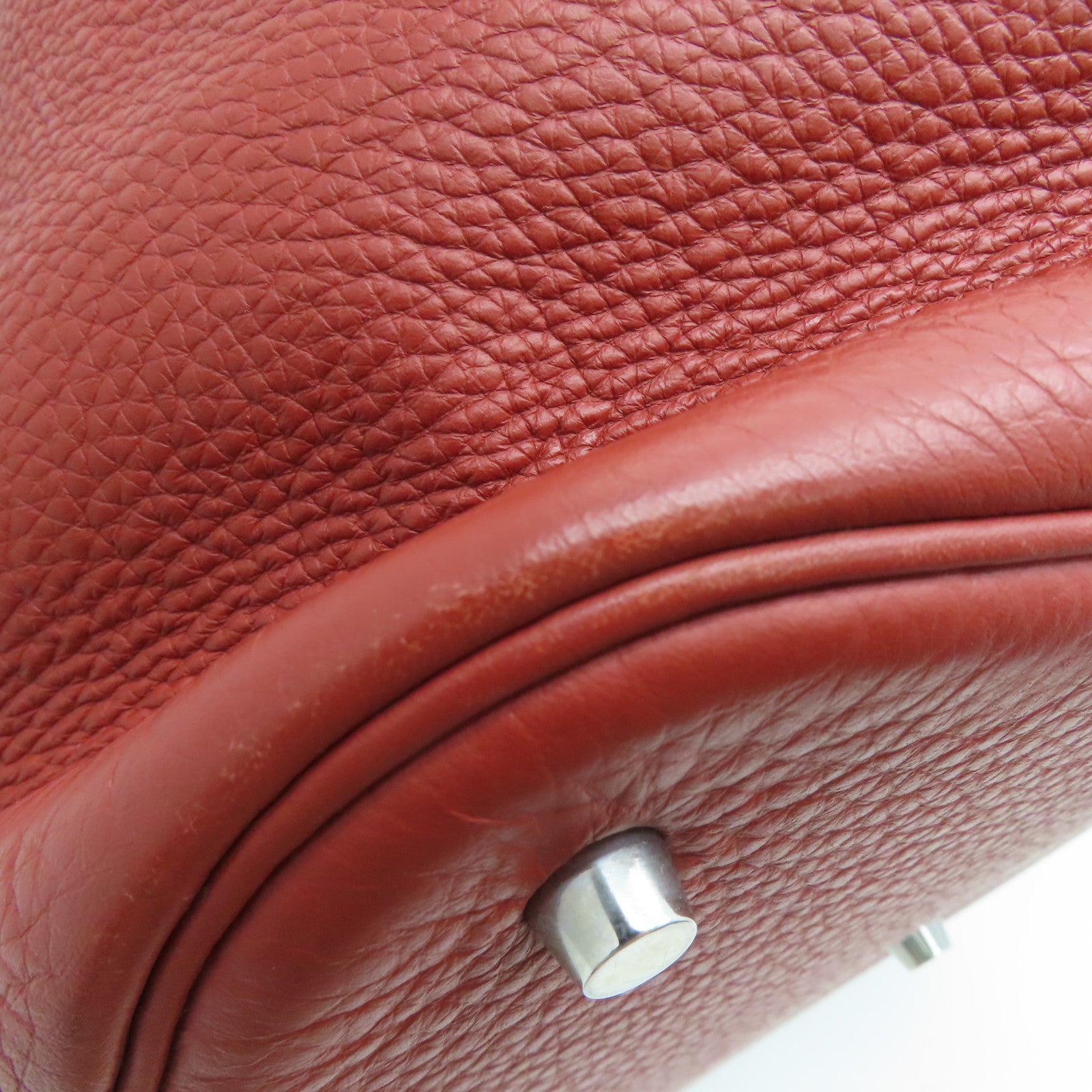 HERMES 【激減優惠】Clemence皮革Picotin GM銀扣手挽袋紅色