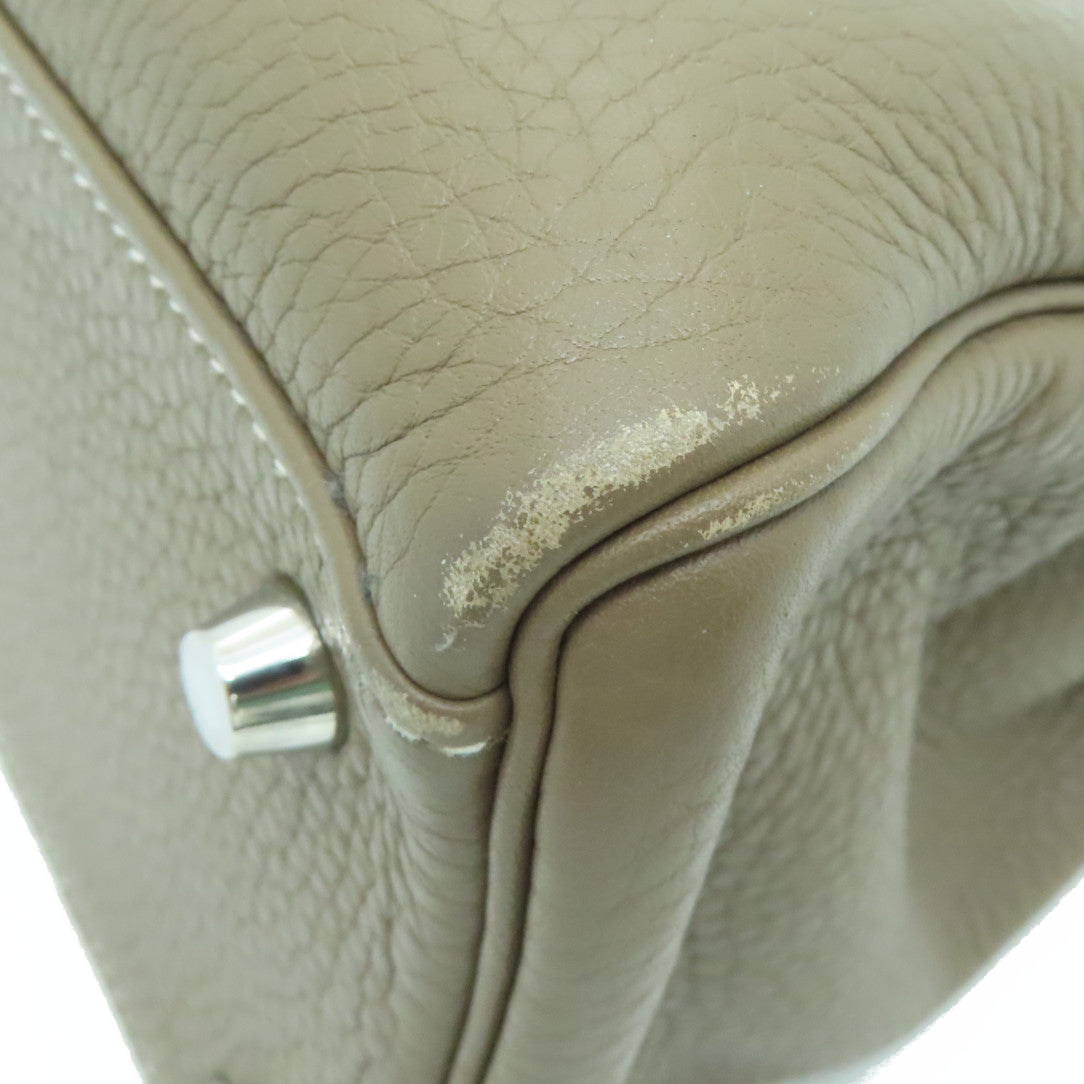 HERMES 【激减优惠】Clemence皮革Kelly 32银扣手挽袋卡其色