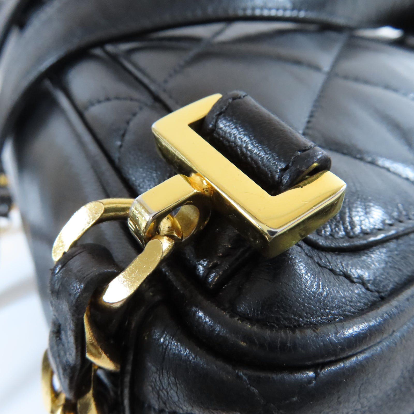 CHANEL 菱格羊皮皮革Vintage Backpack金扣背包黑色