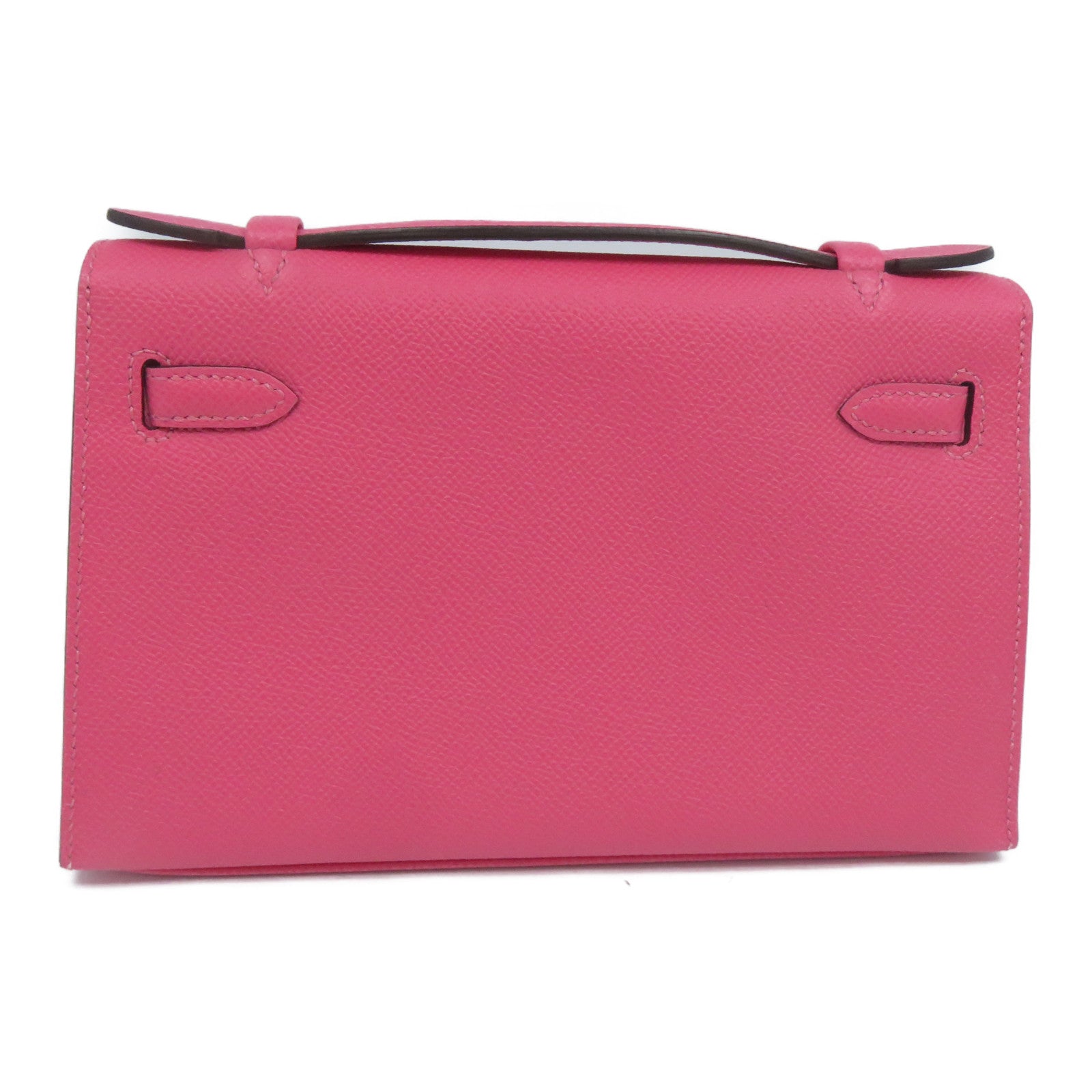 HERMES Epsom皮革Kelly Pochette銀扣手挽袋粉紅色