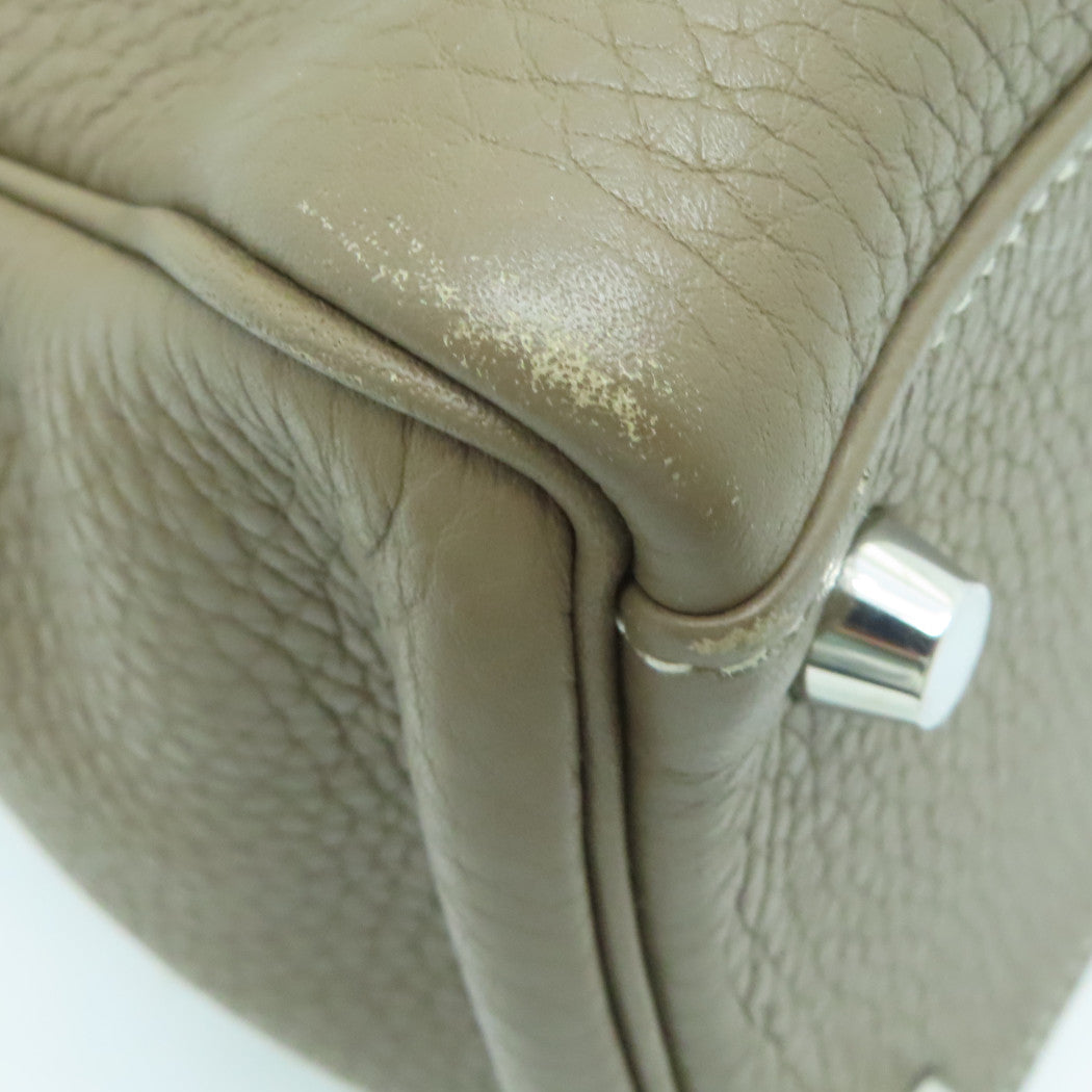HERMES 【激减优惠】Clemence皮革Kelly 32银扣手挽袋卡其色