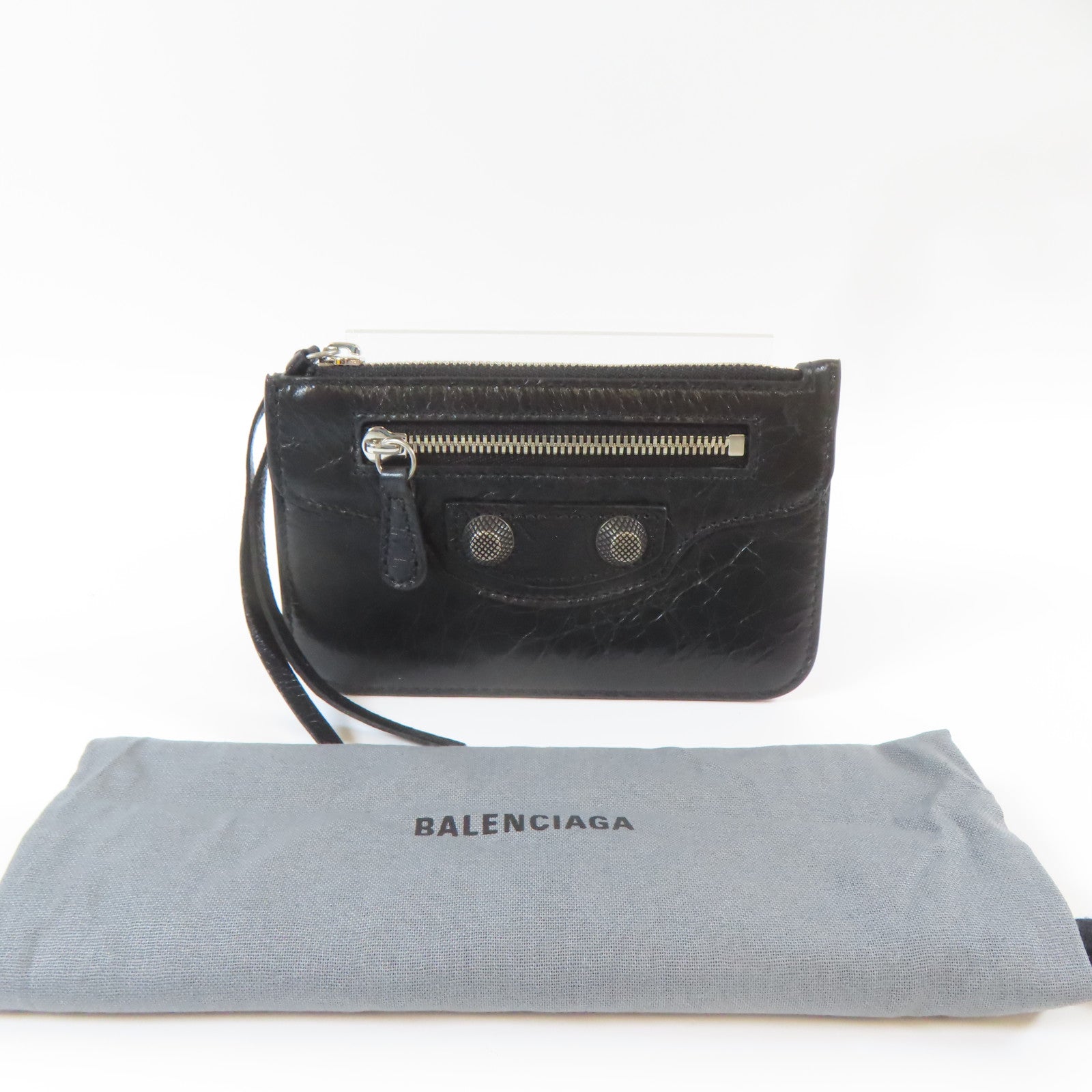 BALENCIAGA 牛皮皮革Card Case銀扣卡片套黑色