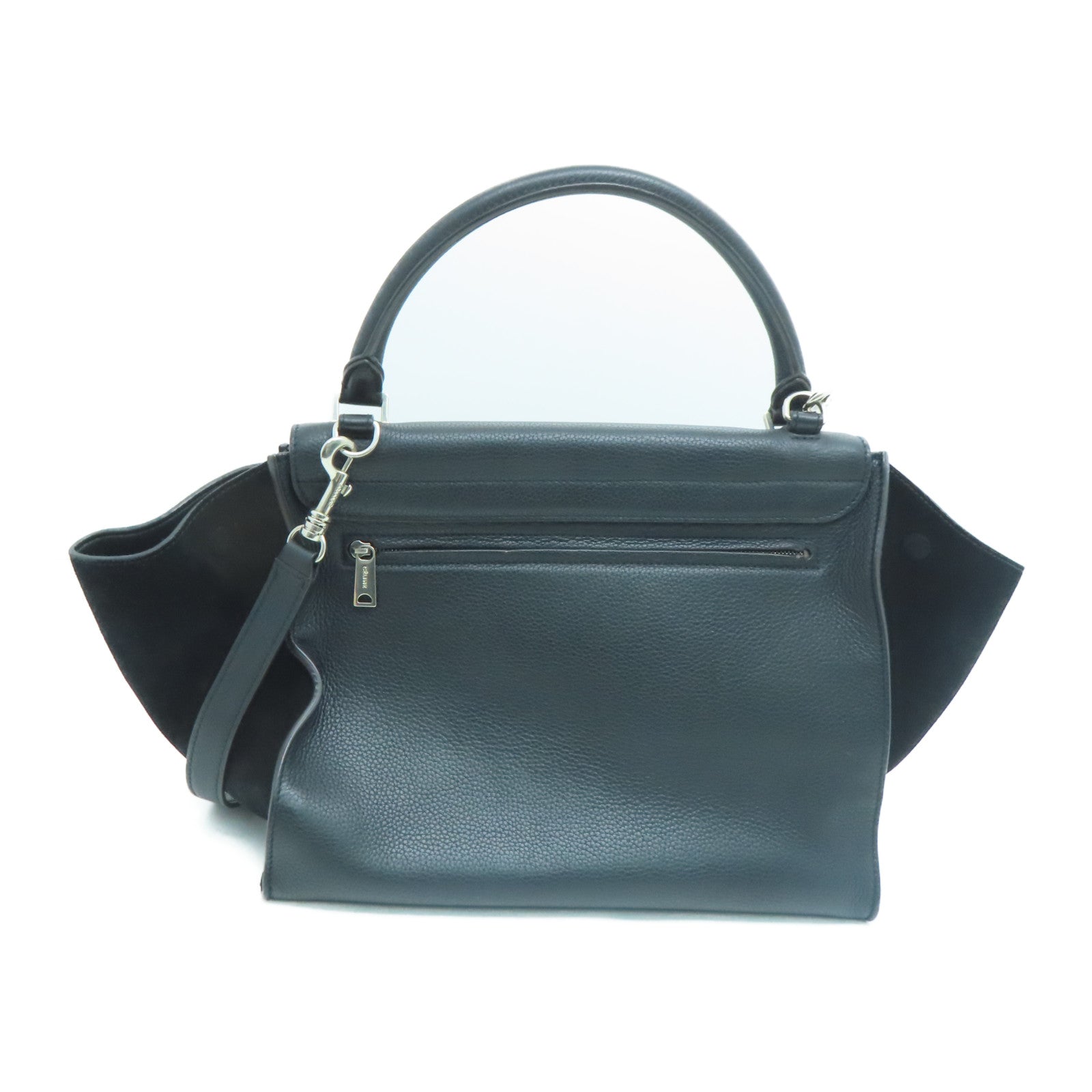 CELINE 牛皮/麂皮皮革Trapeze銀扣手挽肩背兩用袋黑色