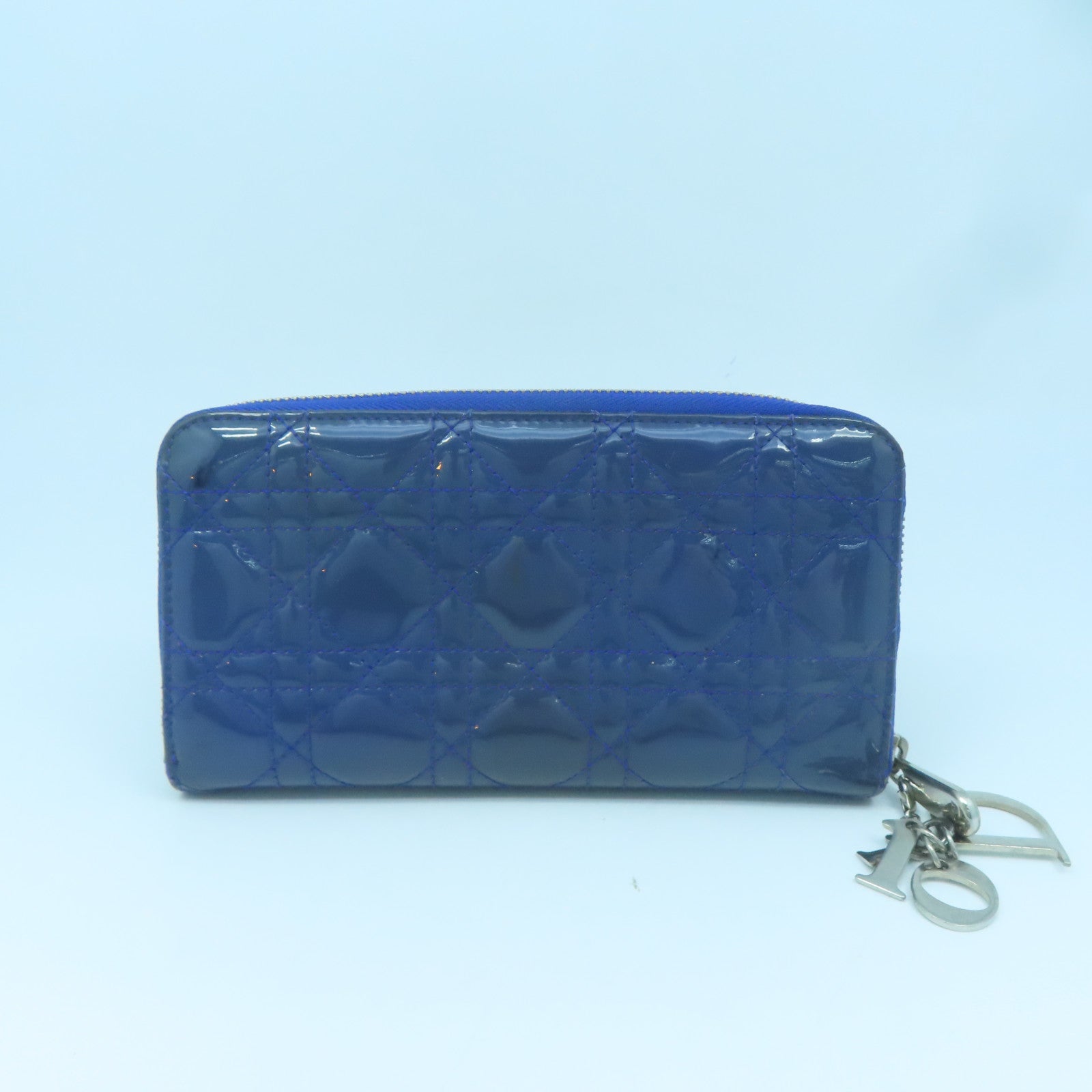 Dior Patent Leather Dior Long Wallet Silver Buckle Long Wallet Blue