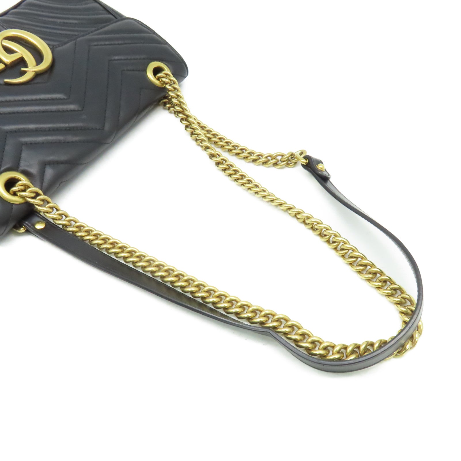 GUCCI 牛皮皮革GG Marmont金扣鏈帶肩背袋黑色