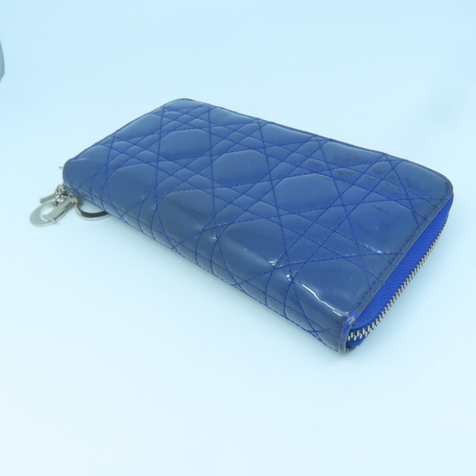 Dior Patent Leather Dior Long Wallet Silver Buckle Long Wallet Blue