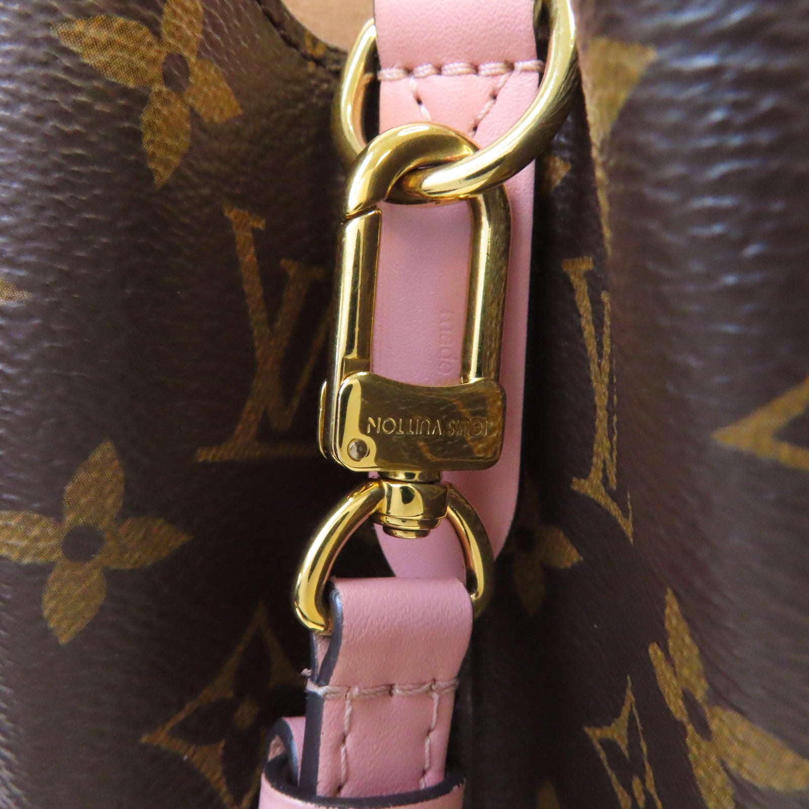 LOUIS VUITTON Monogram Noe金扣肩背袋啡色/粉紅色