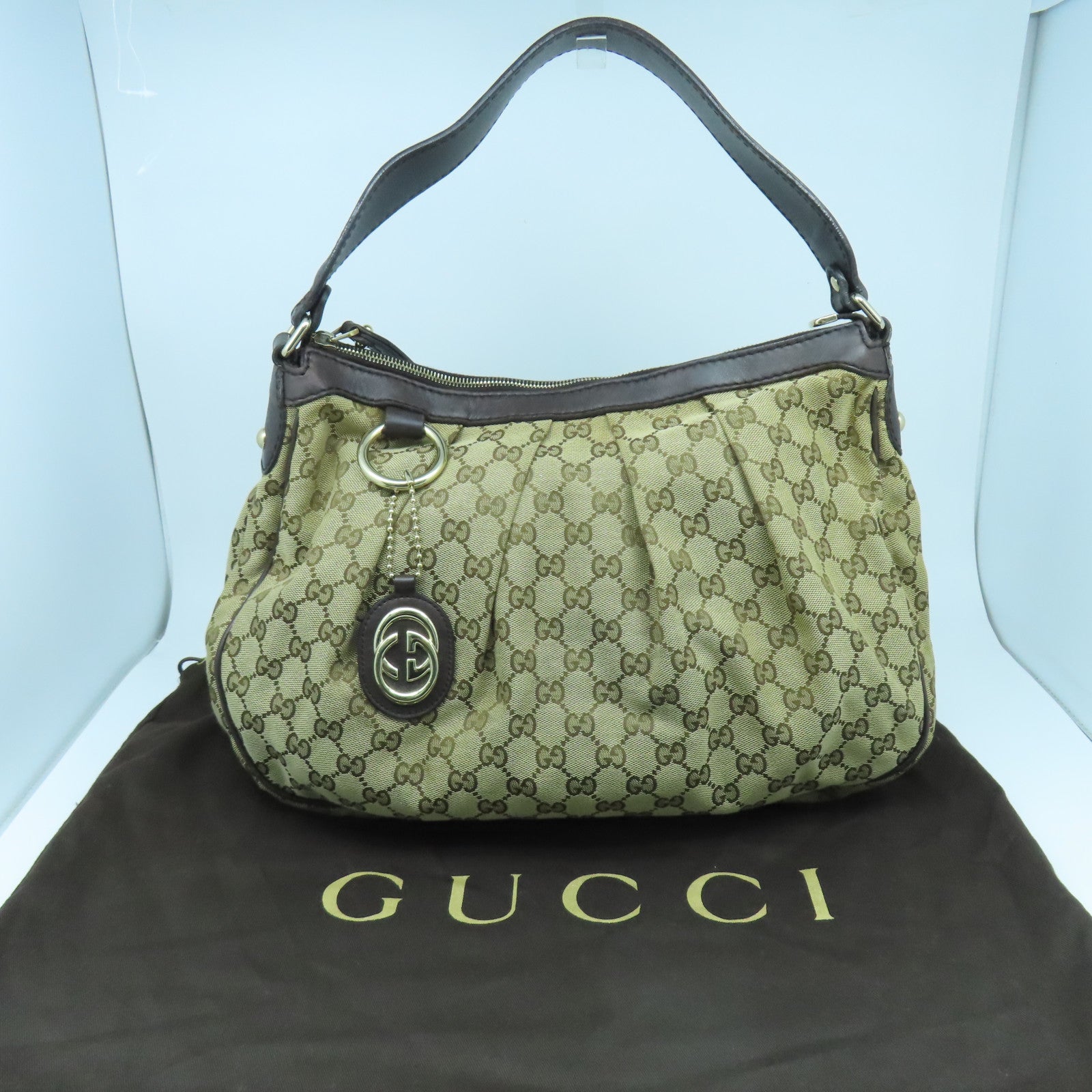 GUCCI 帆布Shoulder Bag金扣肩背袋啡色