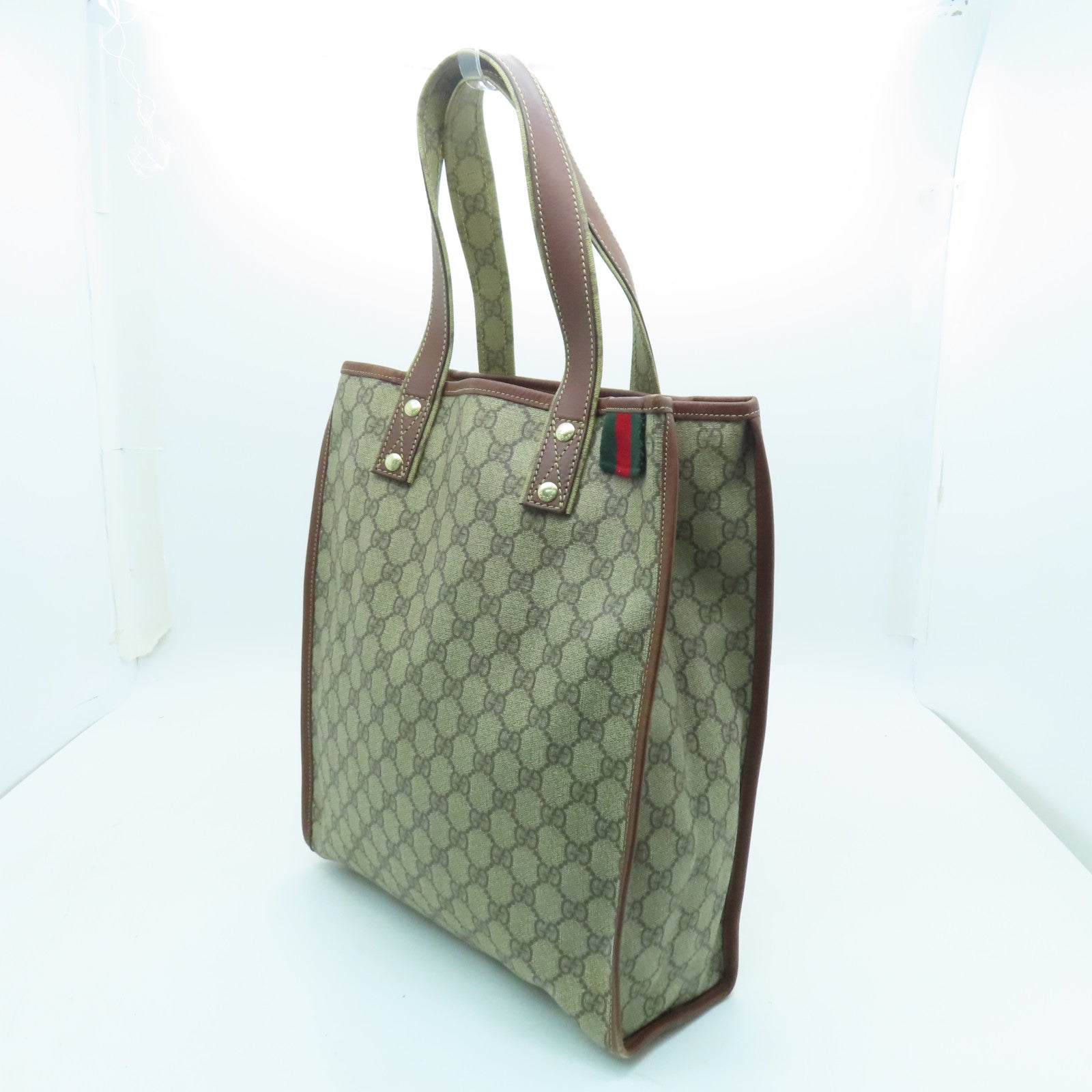 GUCCI coated canvas Tote Bag gold buckle handle bag brown